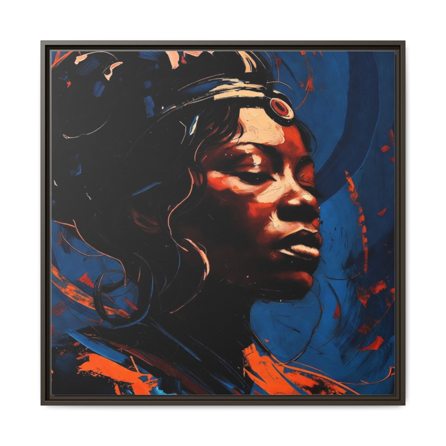 Framed Matte Canvas Art - Vibrant Portrait of a Black Woman (Multi-Color)