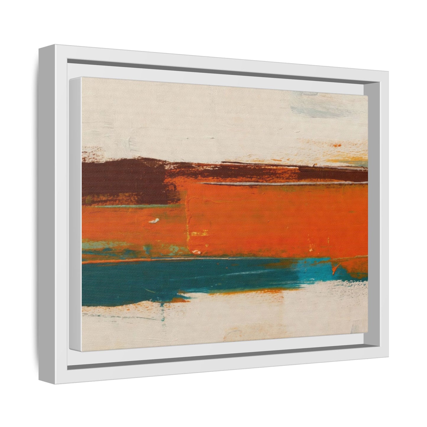 Abstract Horizon Matte Canvas Framed Print — Modern Orange Teal Wall Art