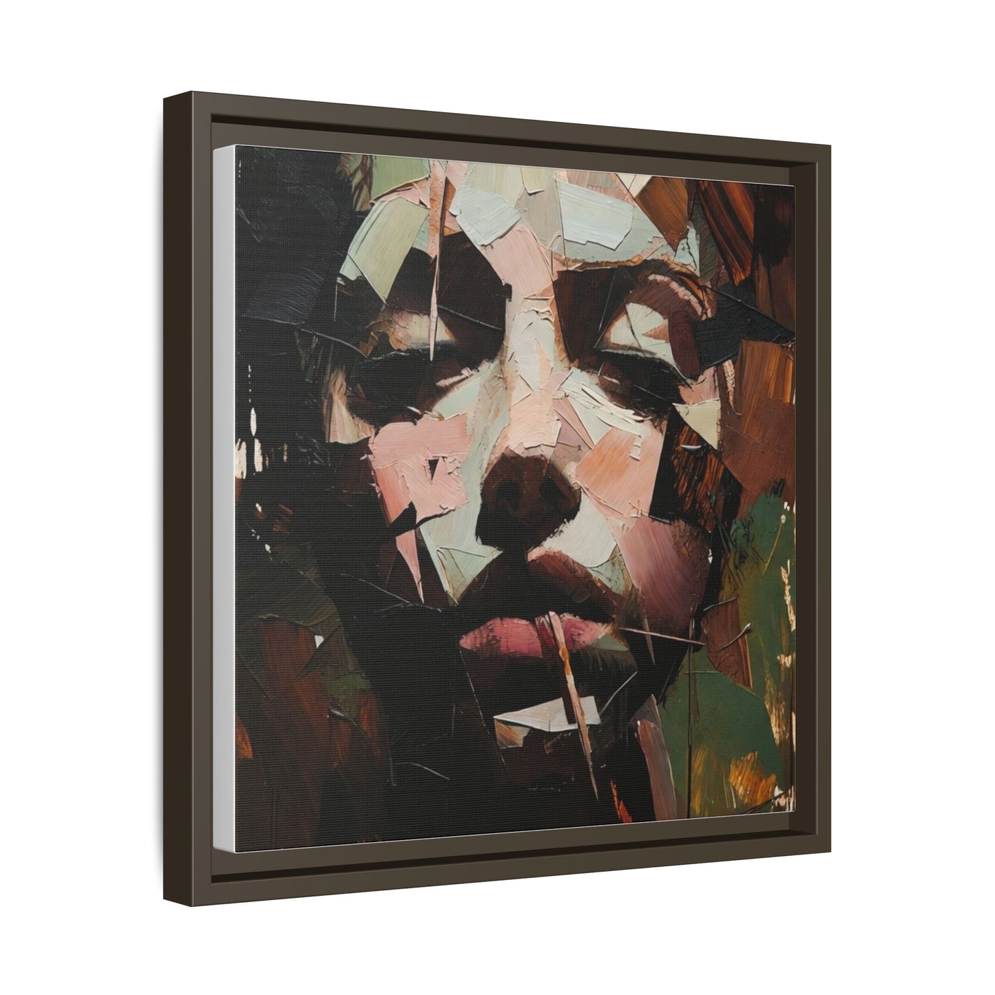 Matte Framed Canvas Art — Abstract Female Portrait, Moody Multicolor