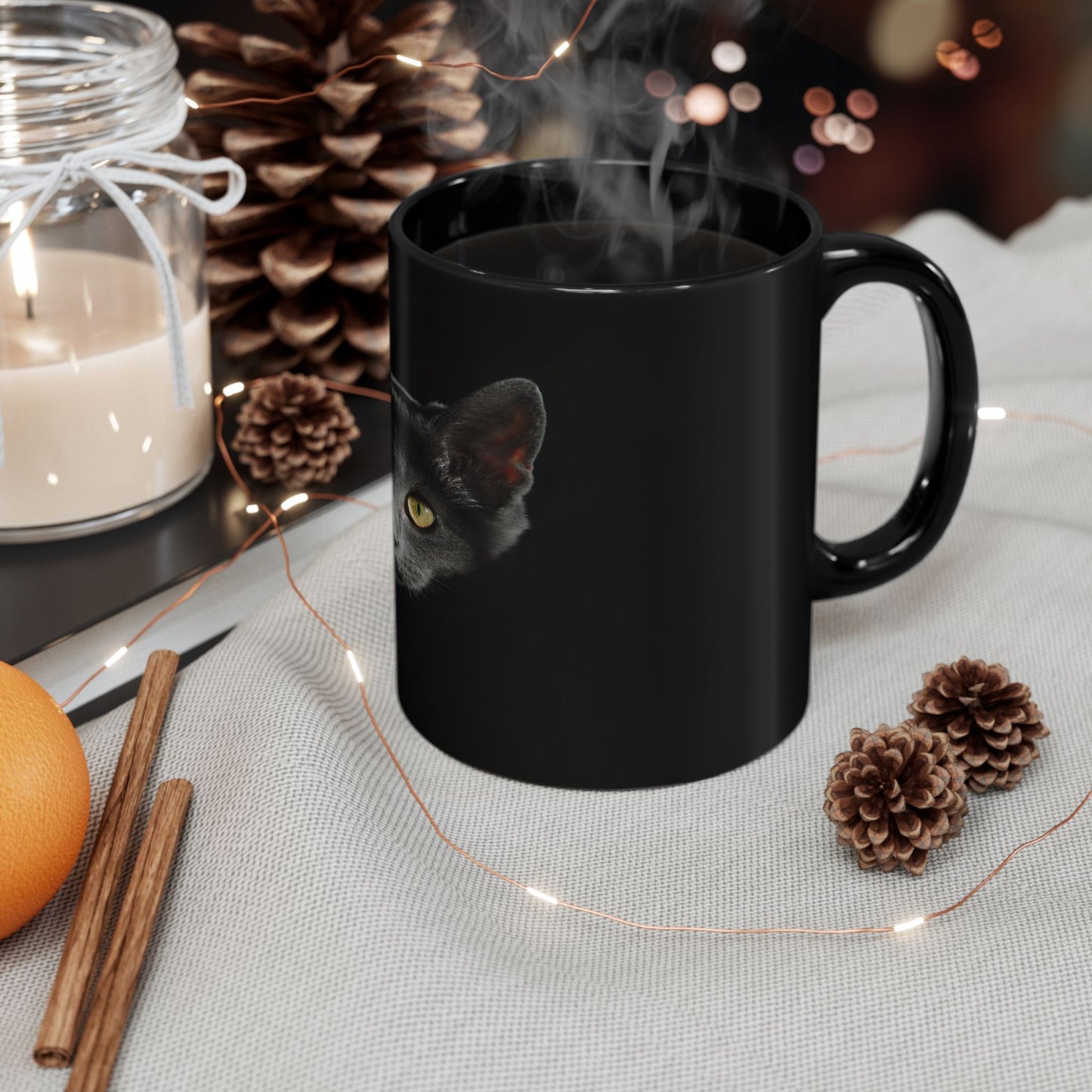 Black Cat Portrait Mug — Gothic Coffee Cup for Cat Lovers (11oz/15oz)