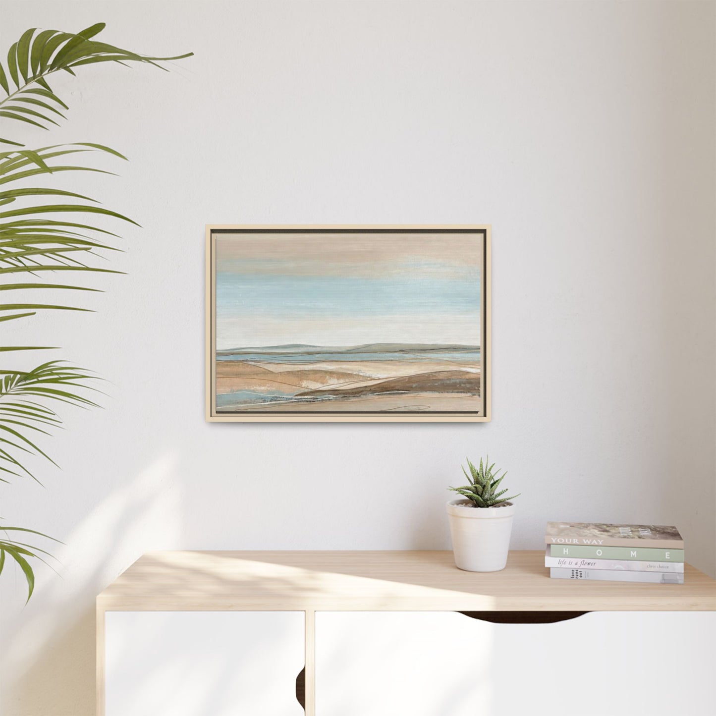 Framed Abstract Landscape Matte Canvas — Serene Coastal Horizon Wall Art