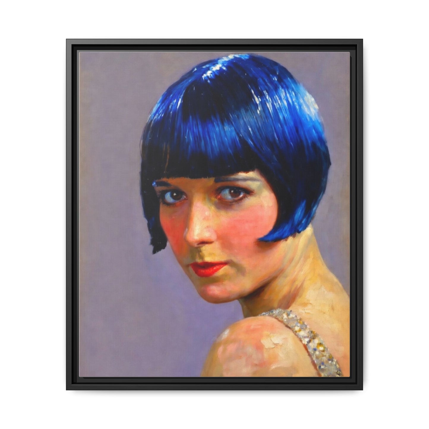 Framed Matte Canvas Art Print — Vintage Portrait with Blue Bob