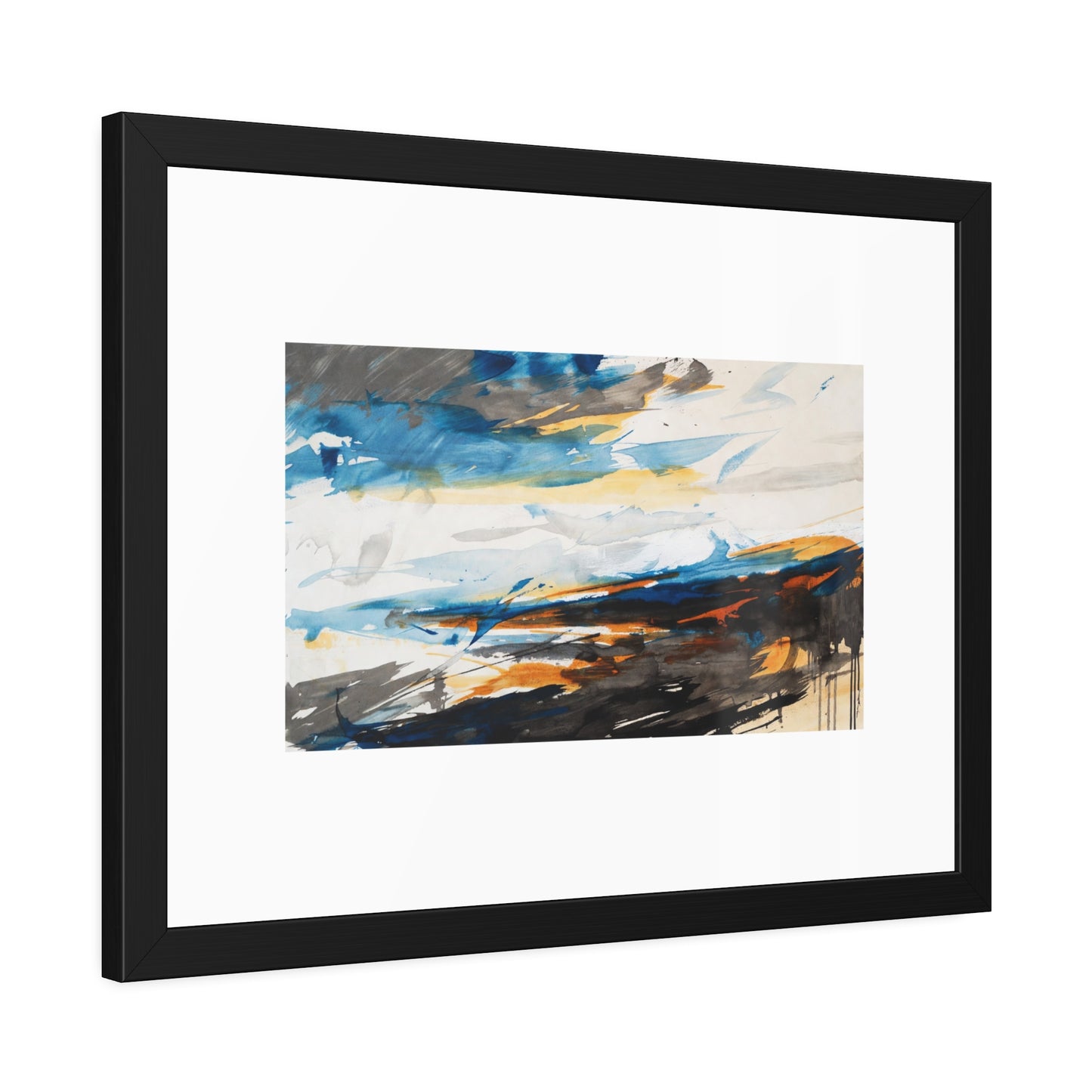 Framed Abstract Poster — Blue & Gold Coastal Abstract Art Print