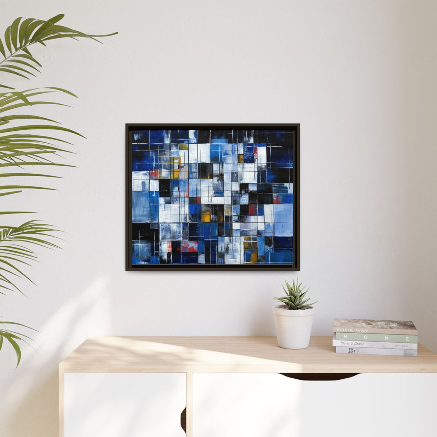 Abstract Blue Grid Matte Canvas Framed Art Print