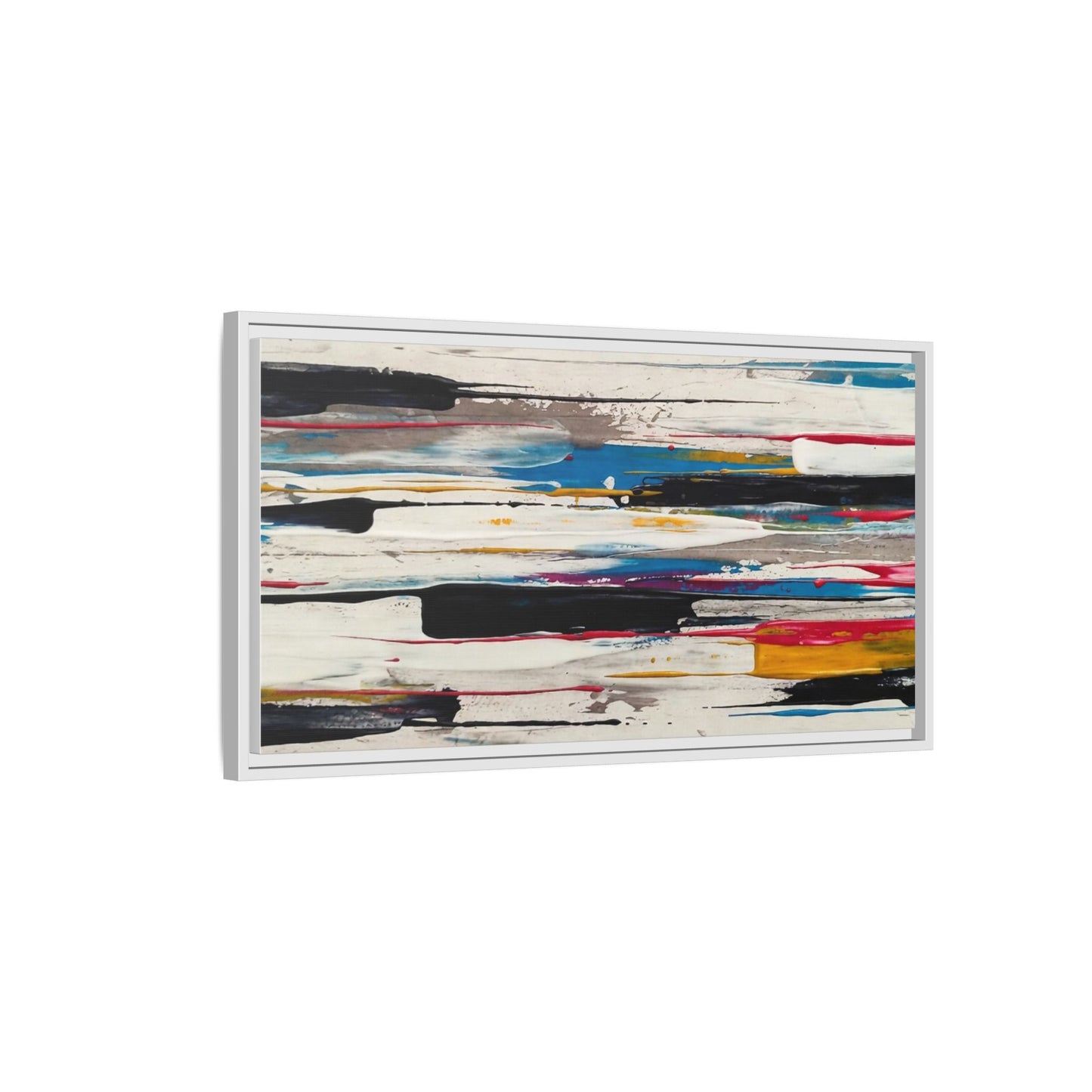 Abstract Multi-Color Framed Canvas Wall Art — Modern Horizontal Brushstroke Print