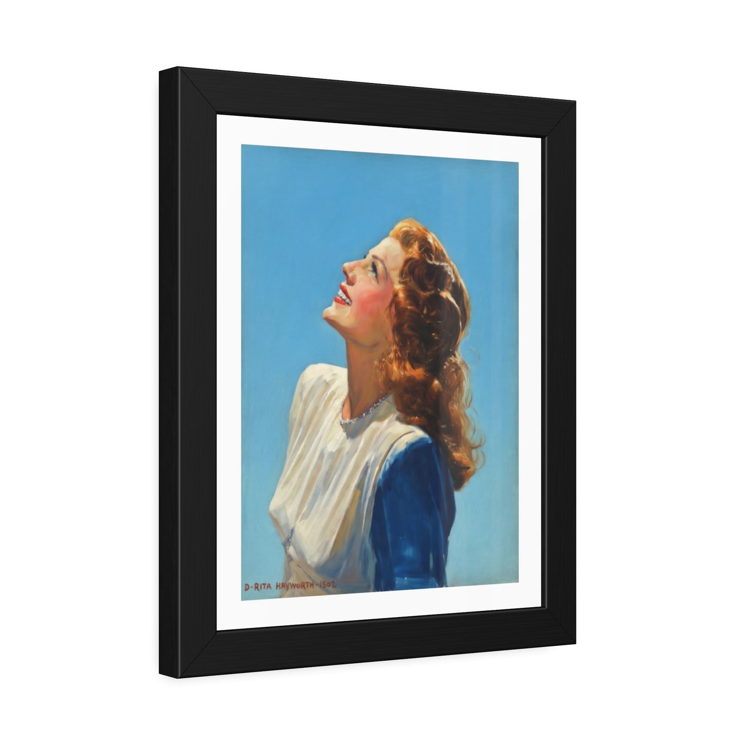 Vintage Rita Hayworth Looking Up Framed Art Print — Retro Mid-century Poster