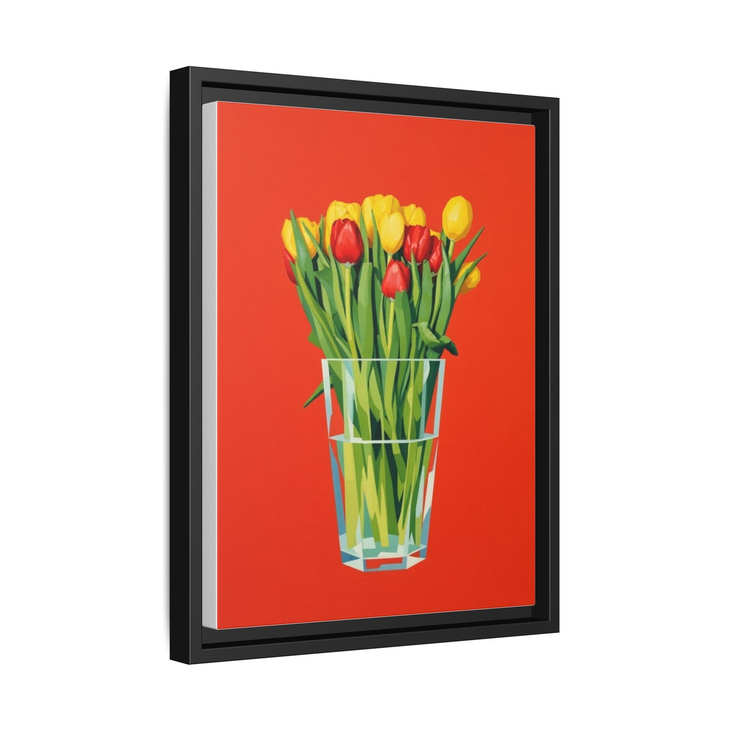 Framed Tulip Bouquet Matte Canvas Art — Vibrant Red Floral Wall Print