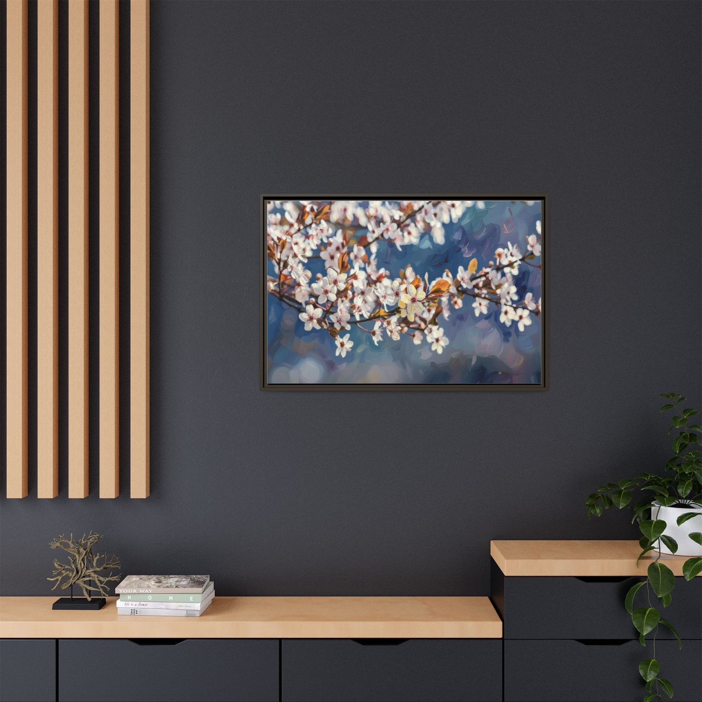 Framed Matte Canvas Print — Cherry Blossom Branch Wall Art
