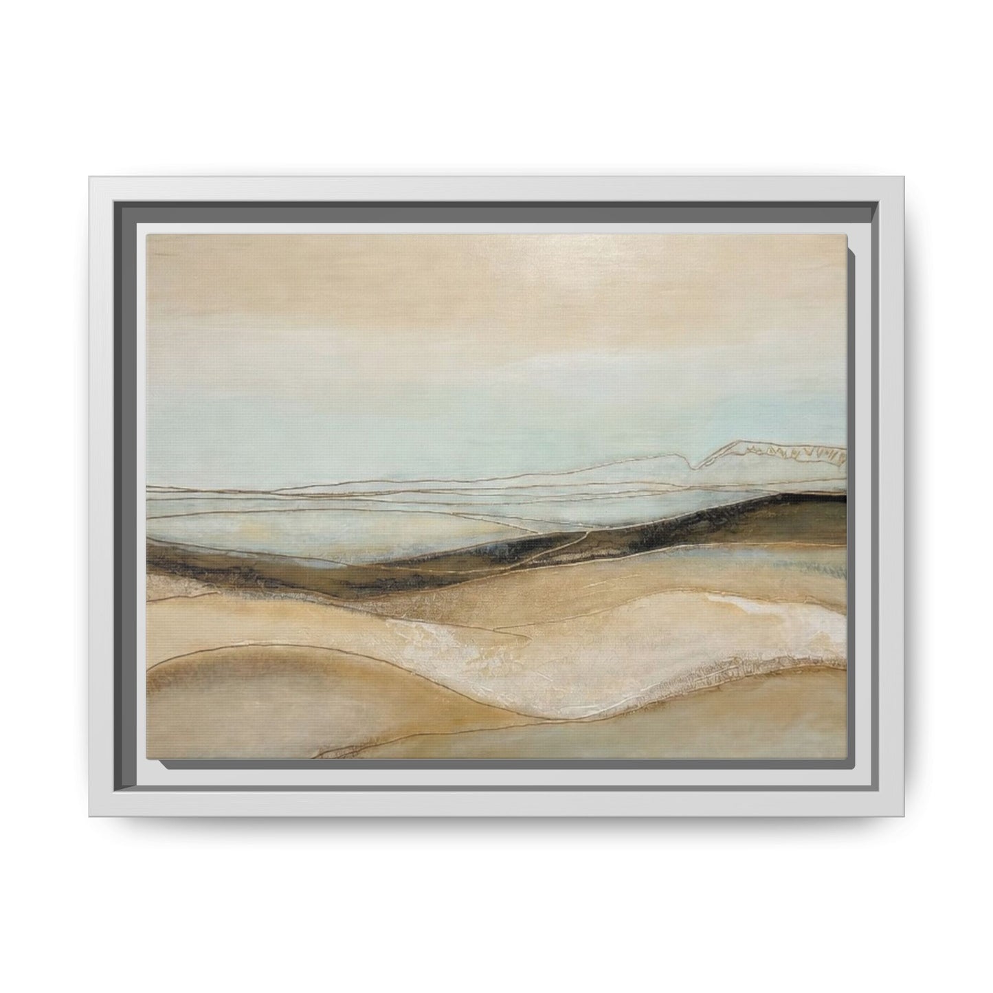Framed Matte Canvas Wall Art — Neutral Abstract Landscape in Soft Blues & Earth Tones