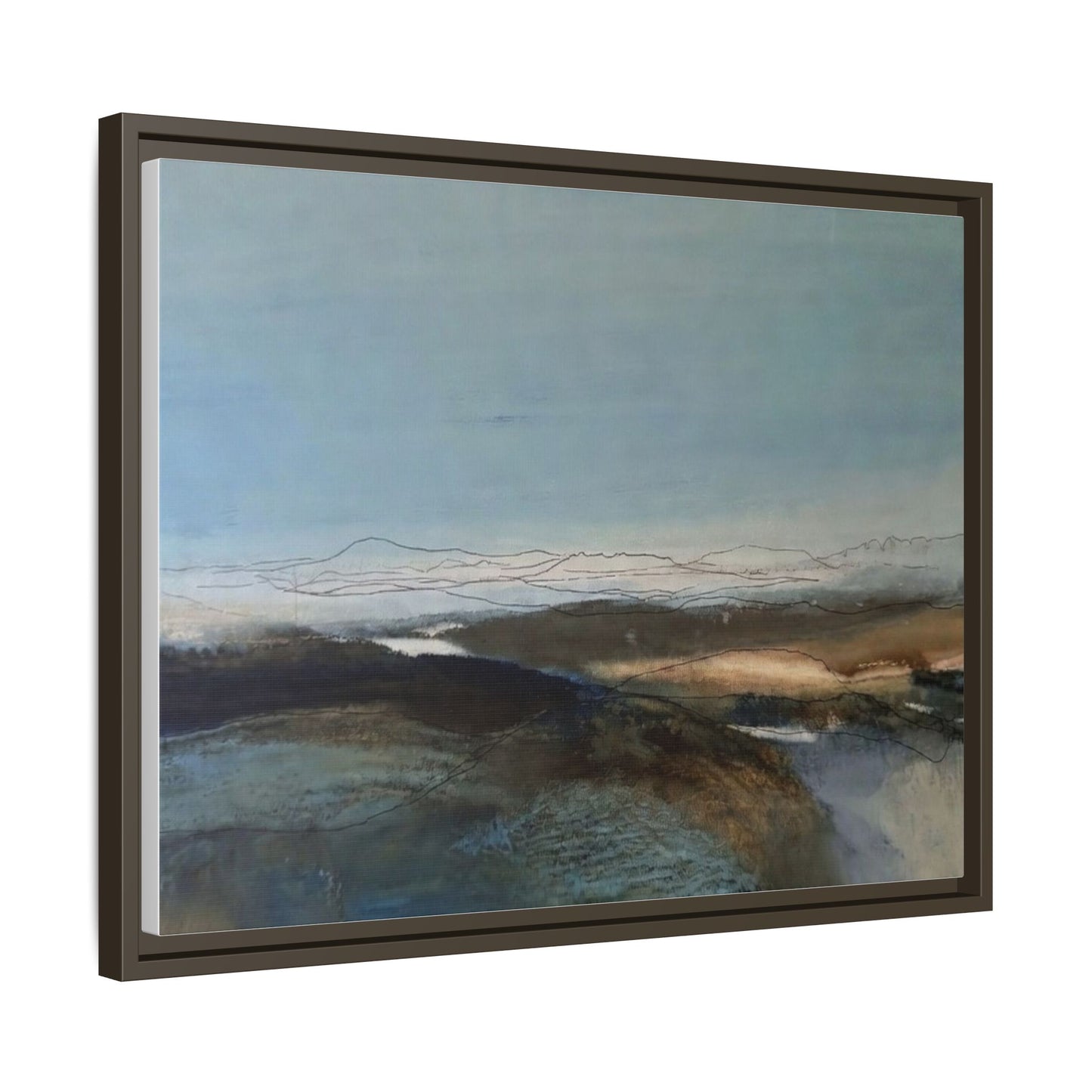 Framed Matte Canvas Wall Art — Serene Abstract Blue Landscape