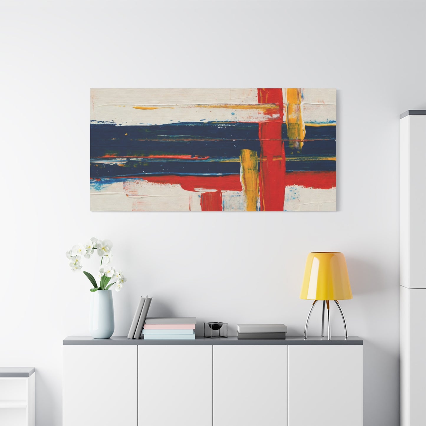 Abstract Modern Canvas Art Print — Red, Navy & Gold Stretched Matte Canvas