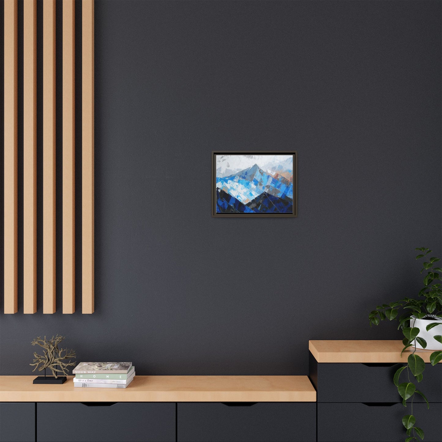 Framed Matte Canvas Blue Mountain Abstract Wall Art