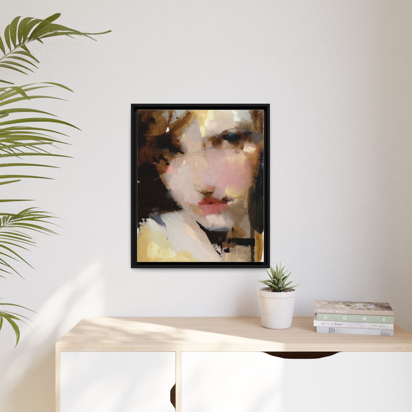 Abstract Portrait Matte Canvas Framed Print — Modern Feminine Wall Art