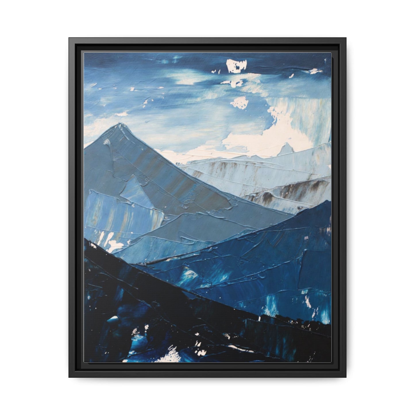Blue Mountain Landscape Matte Canvas Framed | Abstract Mountain Wall Art
