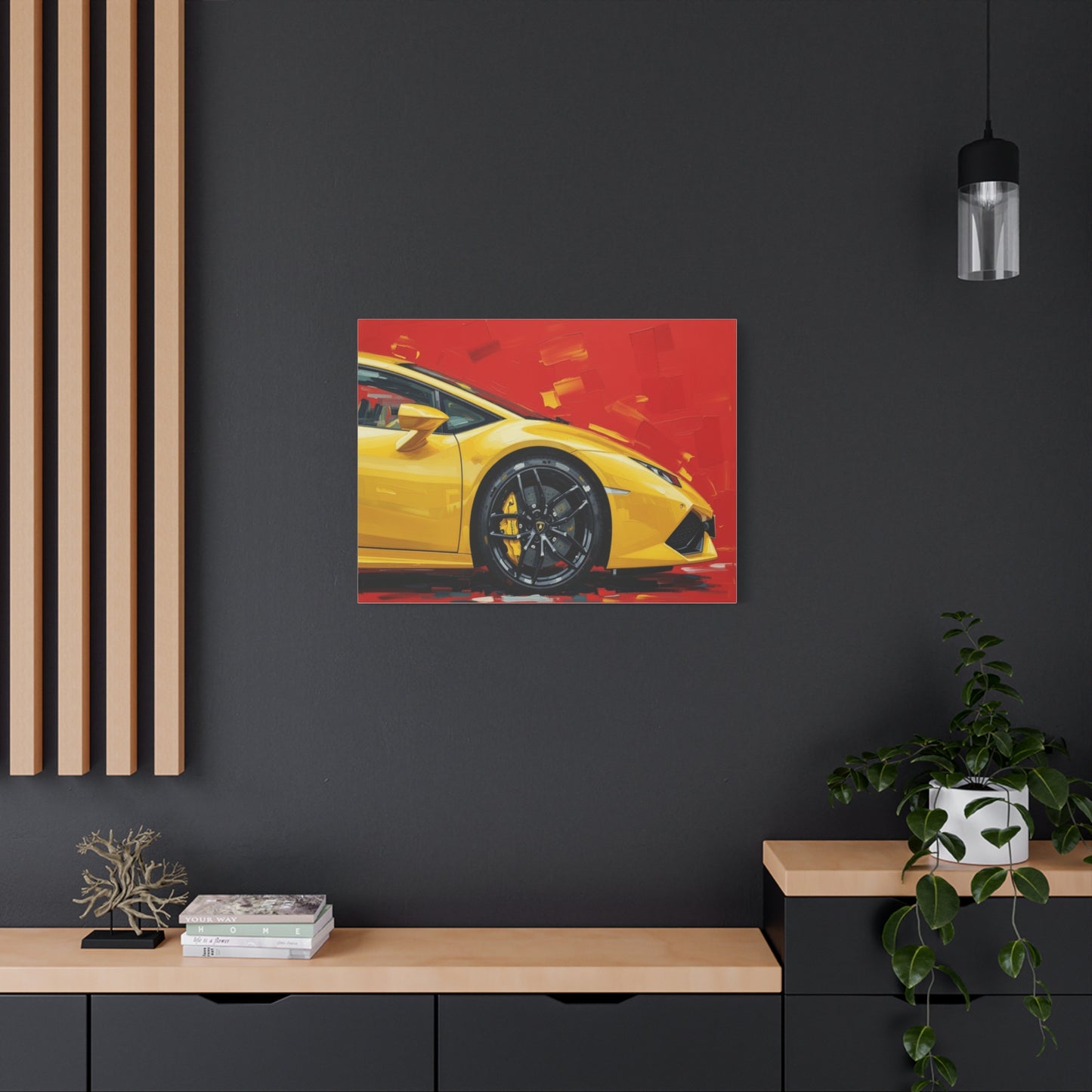 Yellow Sports Car Canvas Print - Modern Automotive Wall Art (Matte Stretched)