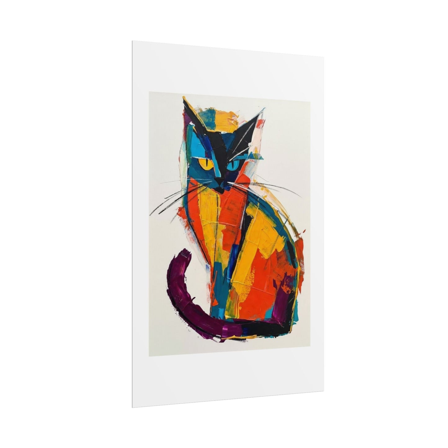 Colorful Abstract Cat Poster — Modern Rolled Art Print