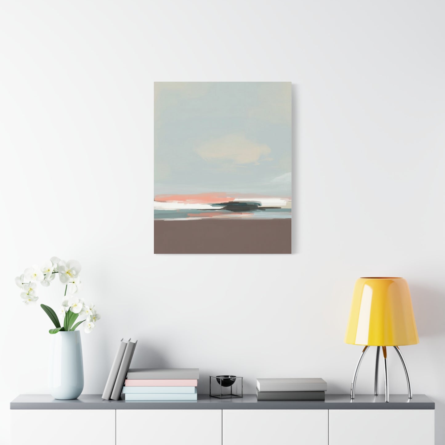 Coastal Abstract Canvas Art – Soft Pastel Seascape Matte Stretched Canvas
