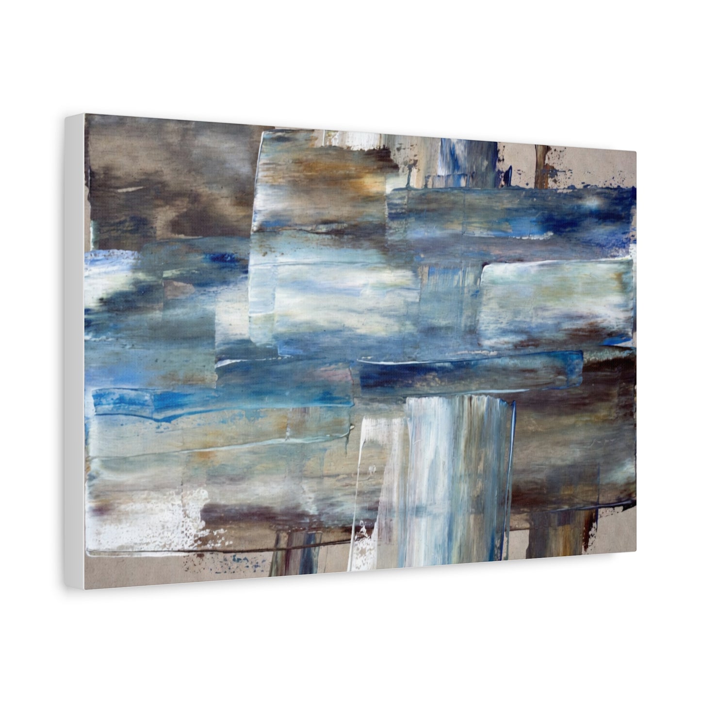 Abstract Blue Waterfall Matte Canvas Wall Art, Stretched 1.25"