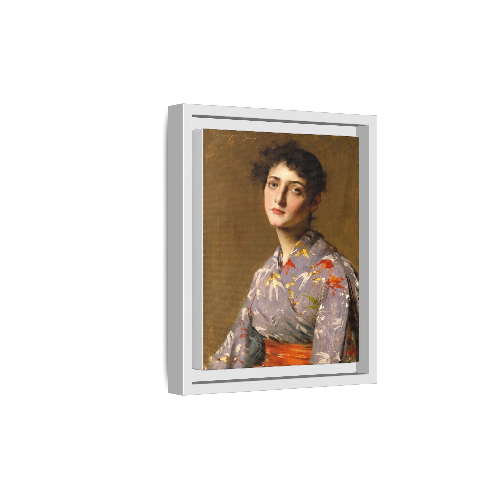 Girl in a Japanese Costume by William Merritt Chase Framed Matte Canvas Wall Art Print