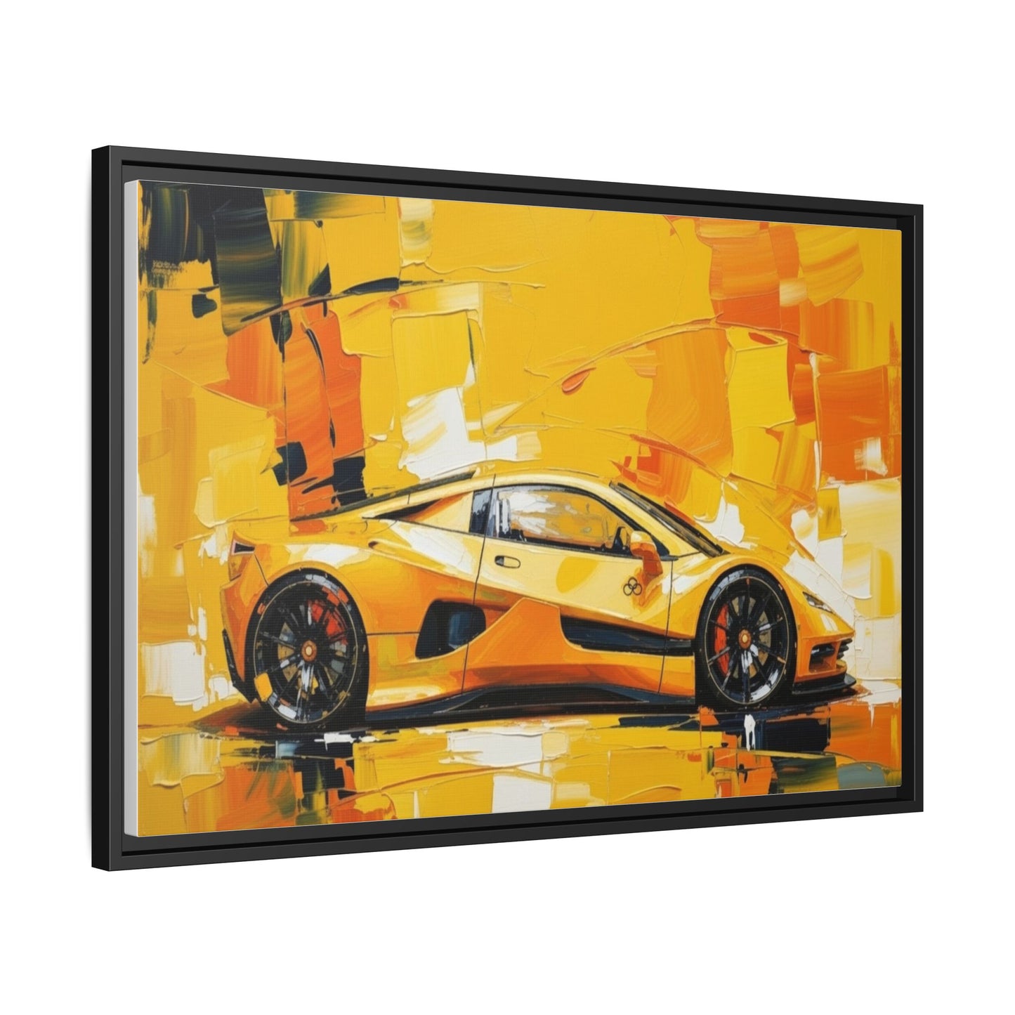 Yellow Sports Car Abstract Matte Canvas Framed Print