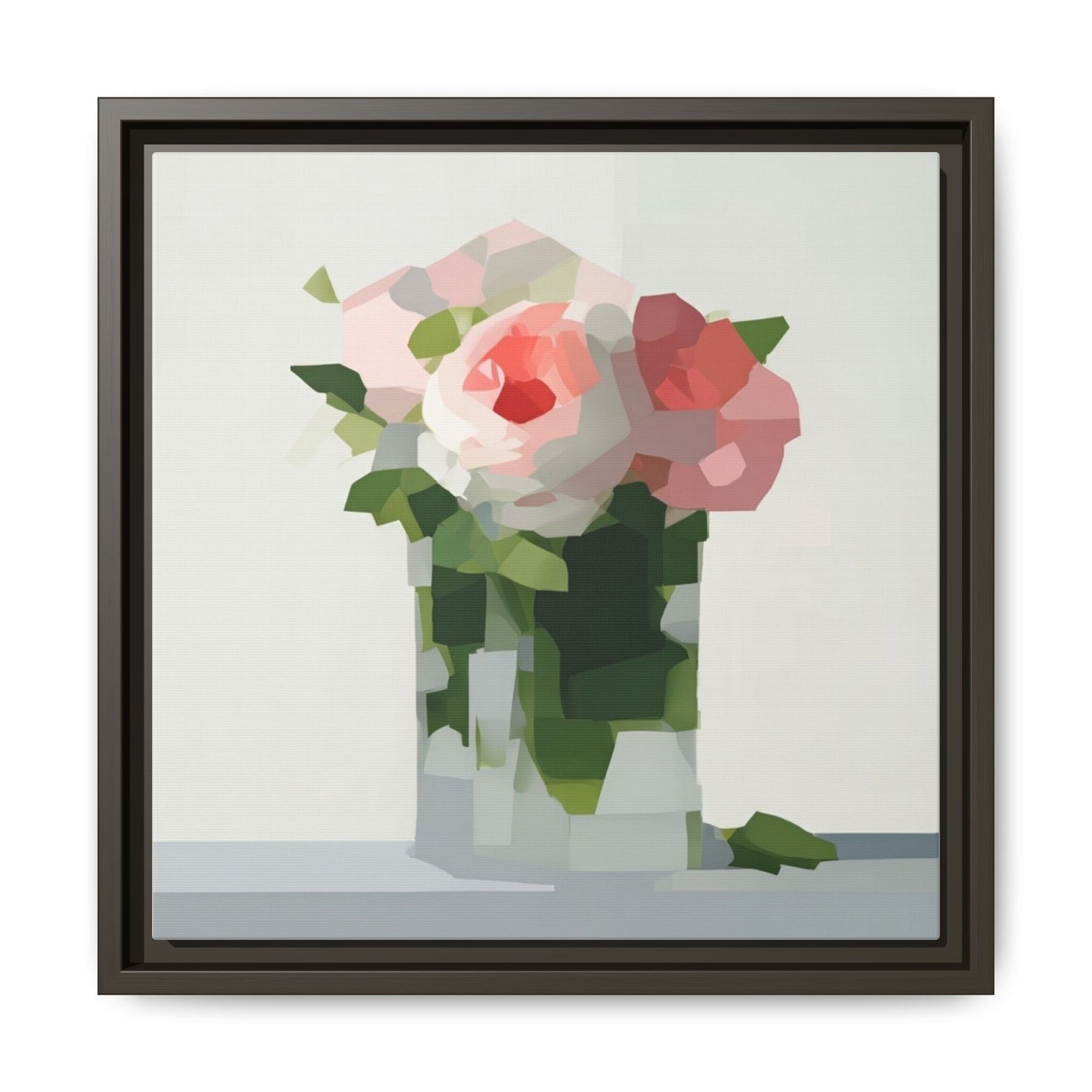 Framed Floral Canvas Print — Modern Pink Roses Still Life