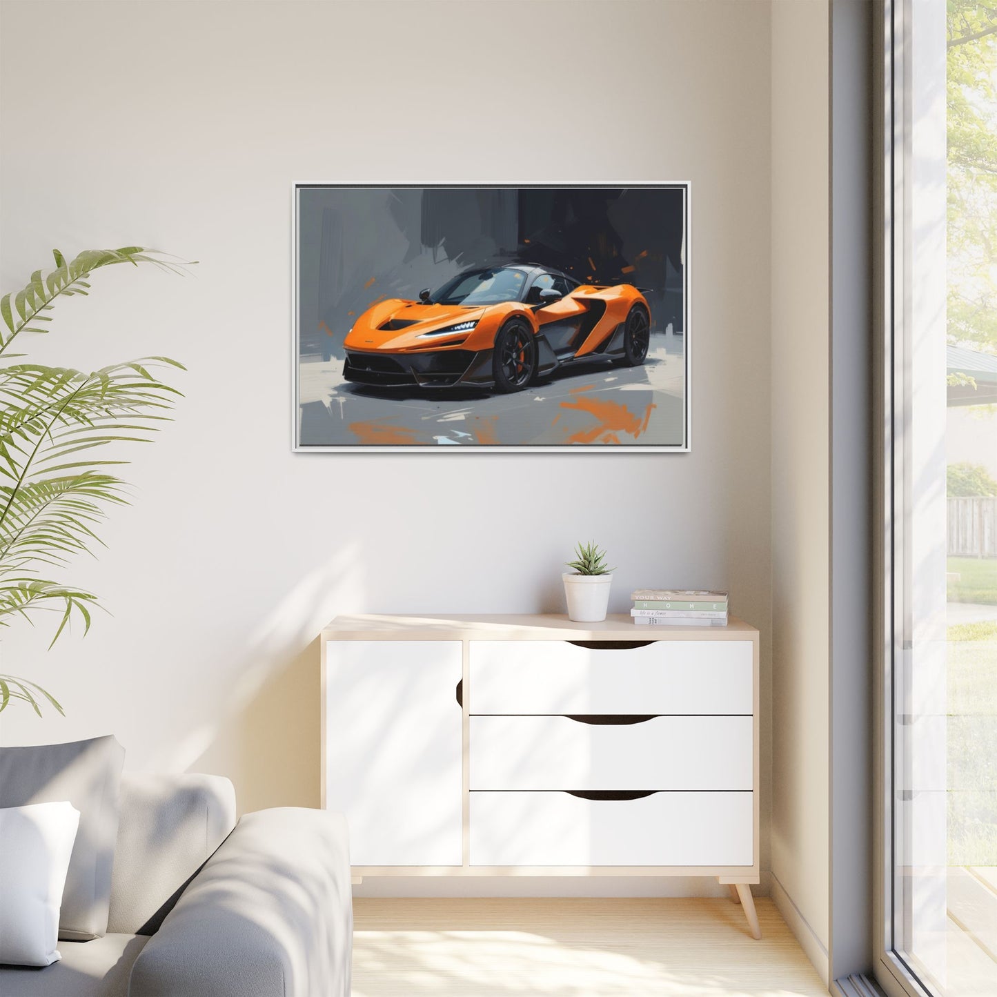 Framed Matte Canvas — Orange Sports Car Print