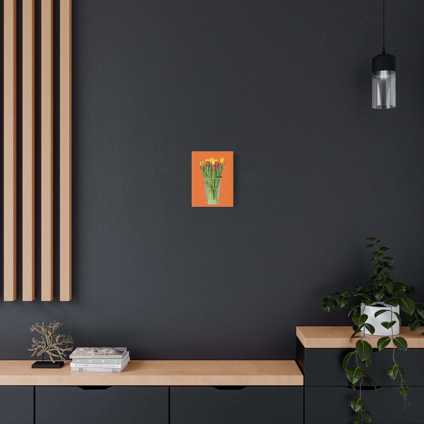 Tulip Bouquet Canvas Wall Art – Glass Vase on Orange