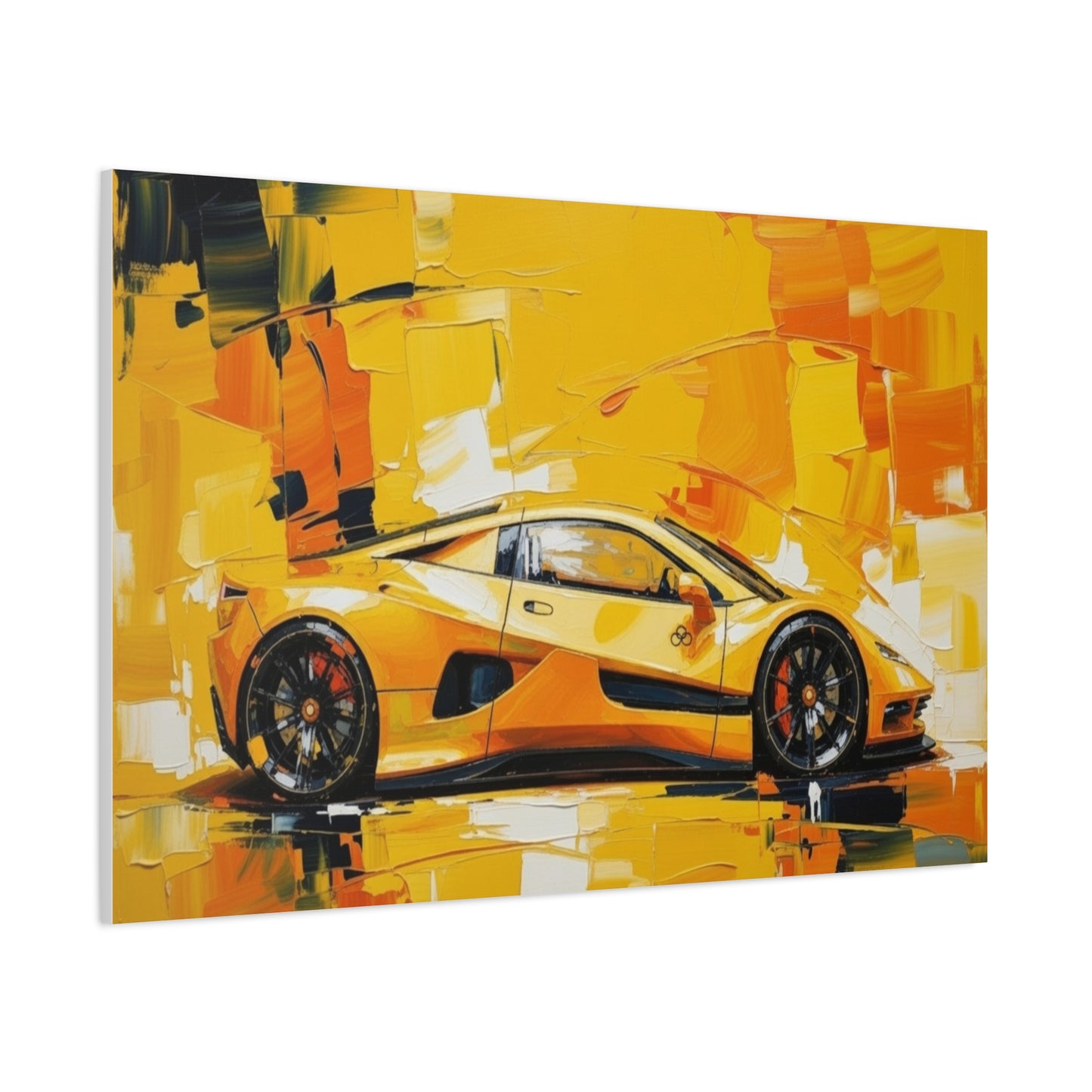 Yellow Sports Car Abstract Canvas Art - Matte Stretched Wall Print