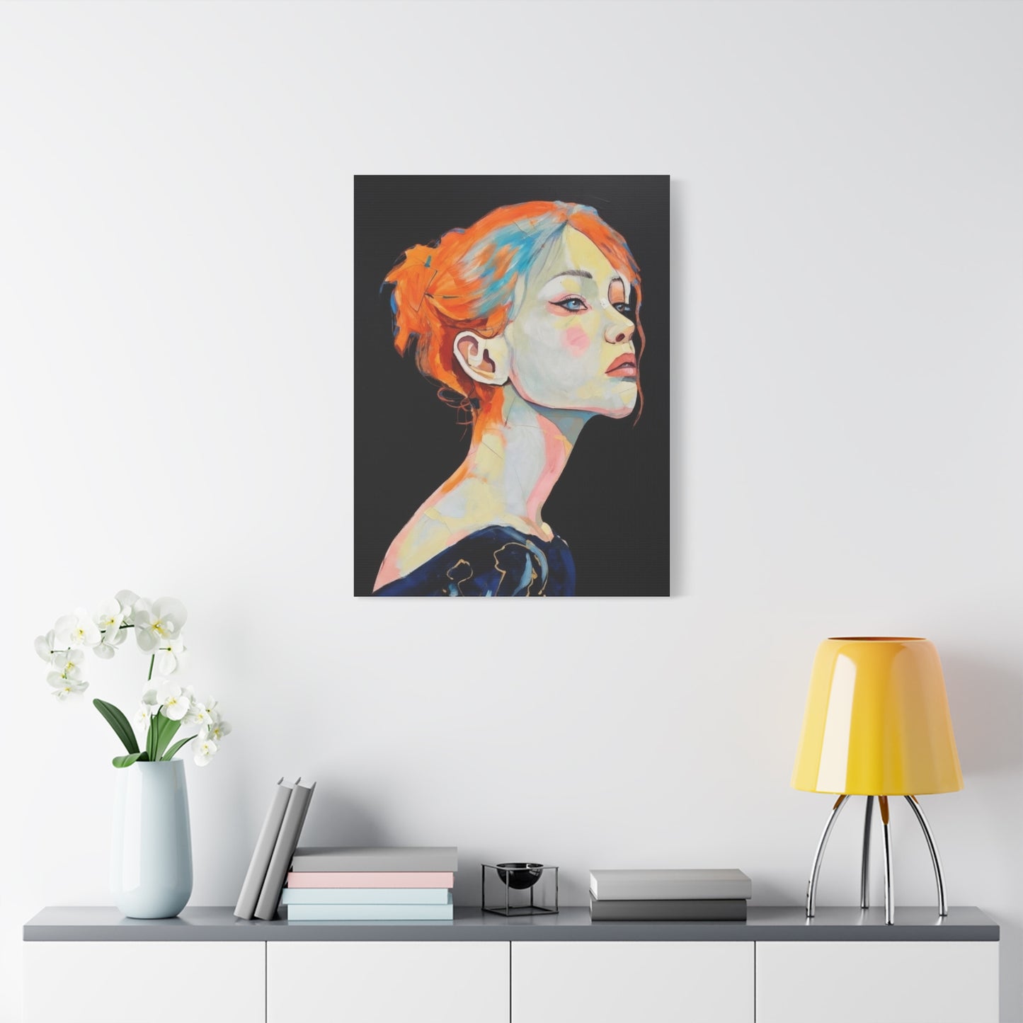 Contemplative Portrait Matte Canvas Wall Art — Colorful Female Profile Painting