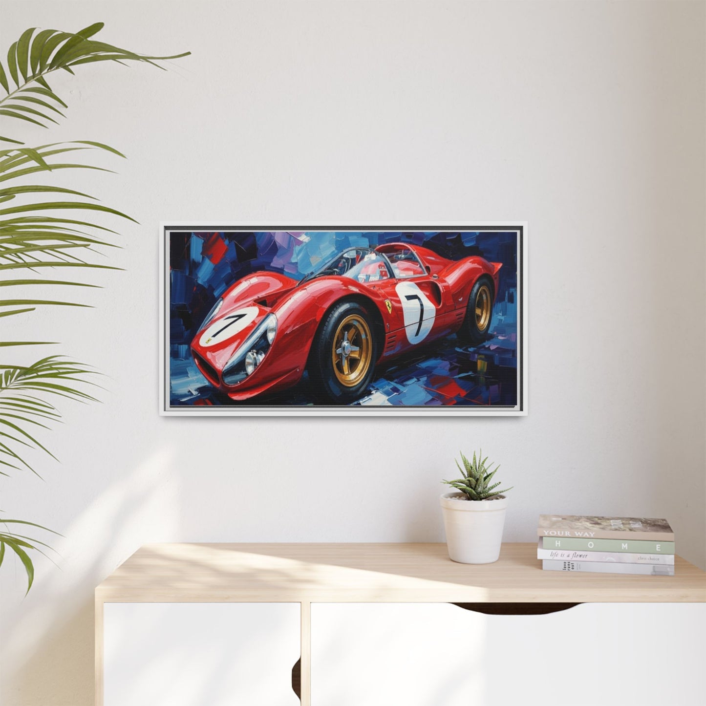 Vintage Ferrari Red Racecar Matte Canvas Framed Wall Art