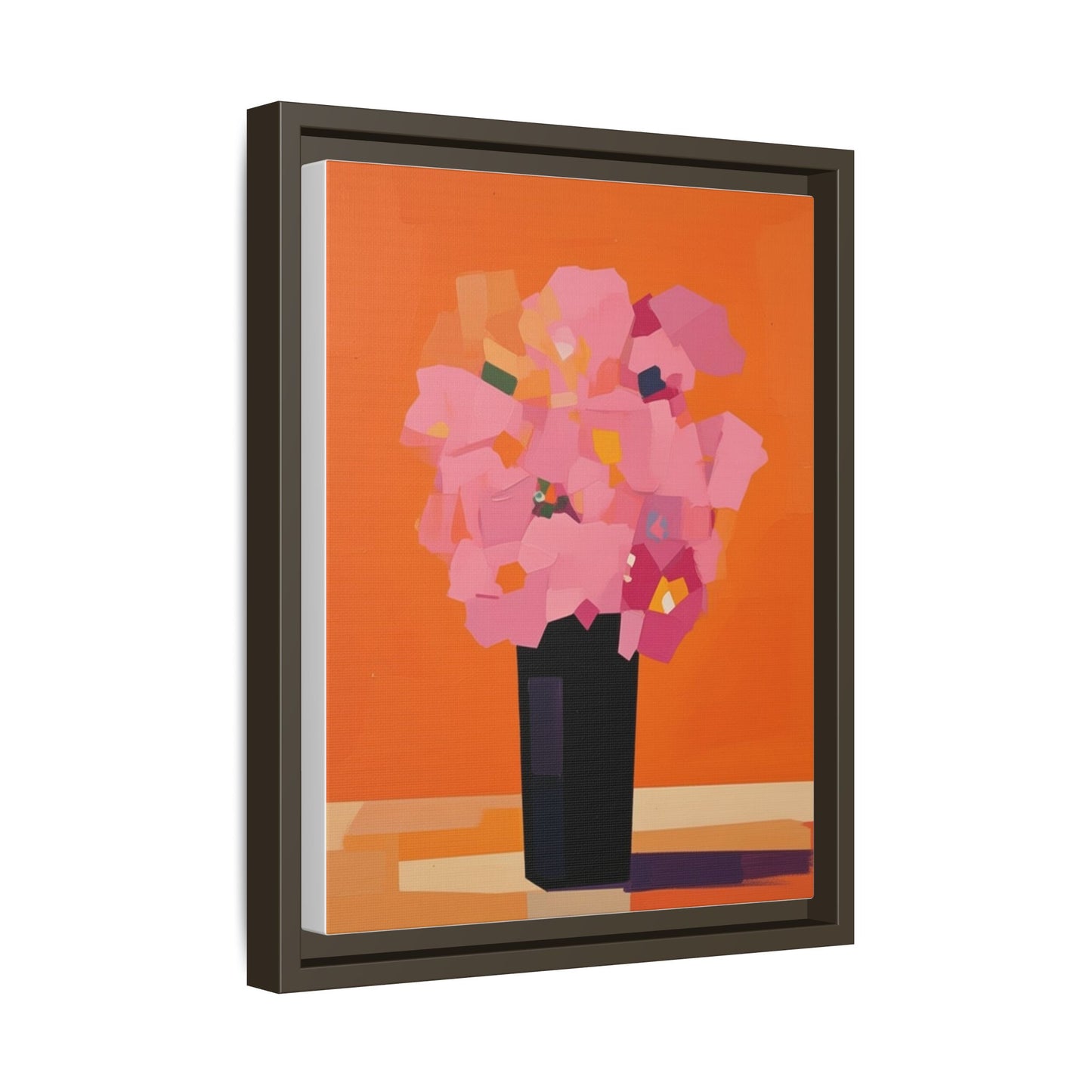 Framed Floral Canvas Art — Pink Bouquet on Orange Background