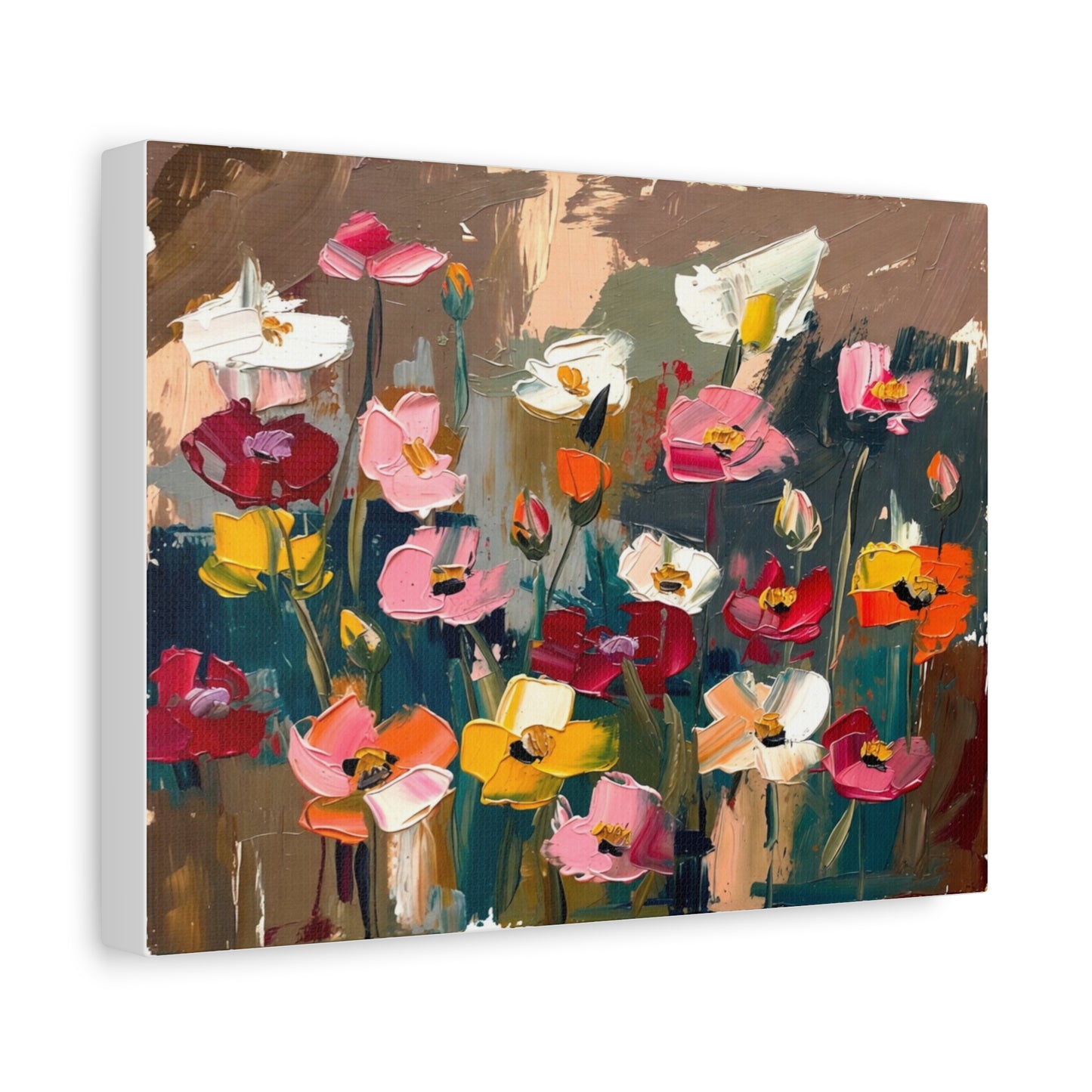 Abstract Floral Canvas Wall Art — Colorful Poppies Matte Stretched Print