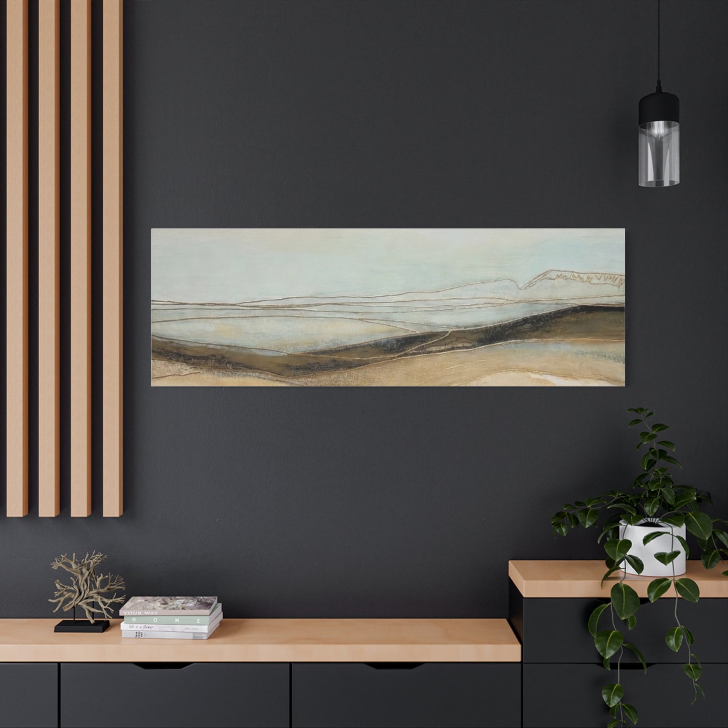 Abstract Coastal Landscape Matte Canvas Wall Art — Neutral Beach Waves Stretched Canvas