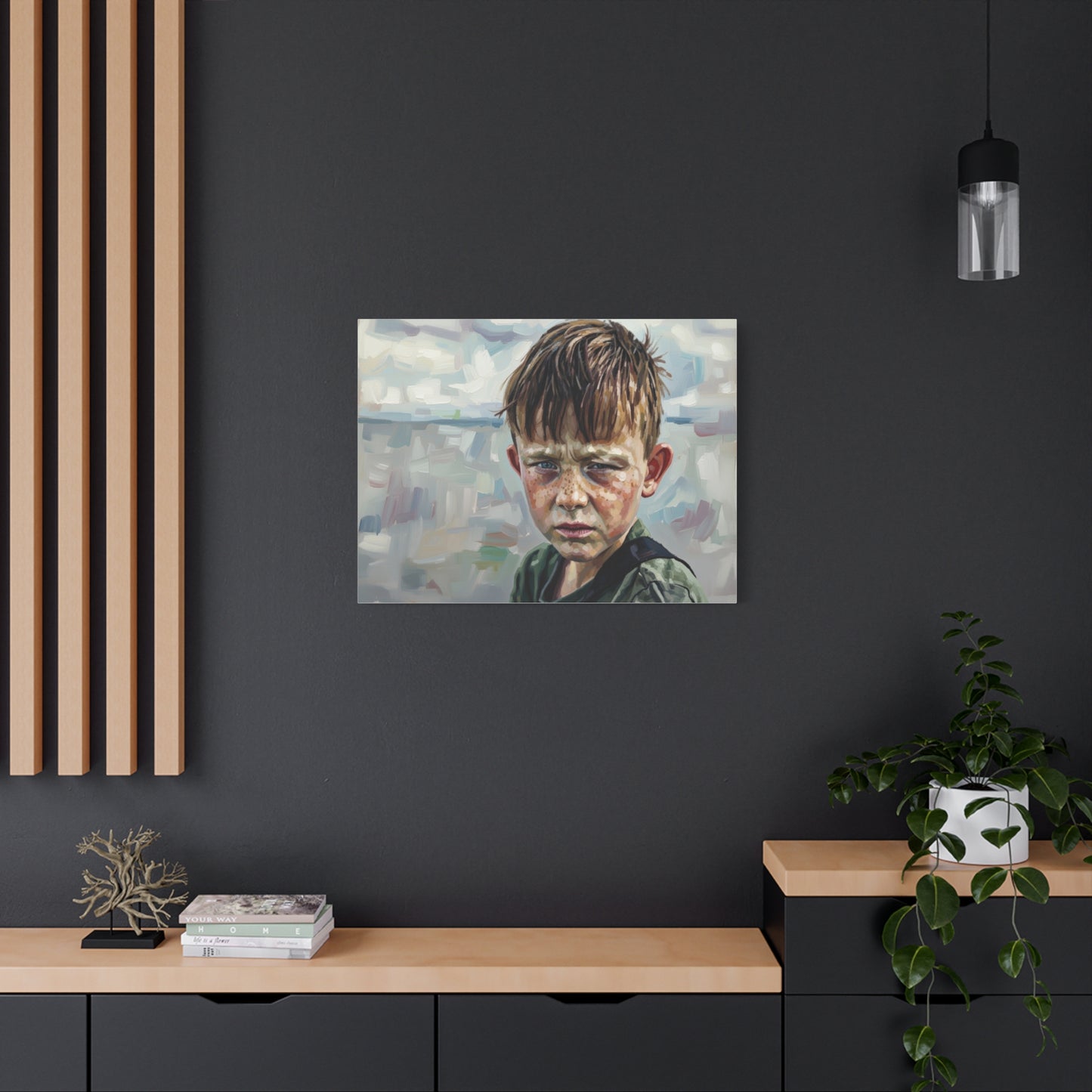 Melancholic Boy Portrait Canvas Print — Matte Stretched Wall Art