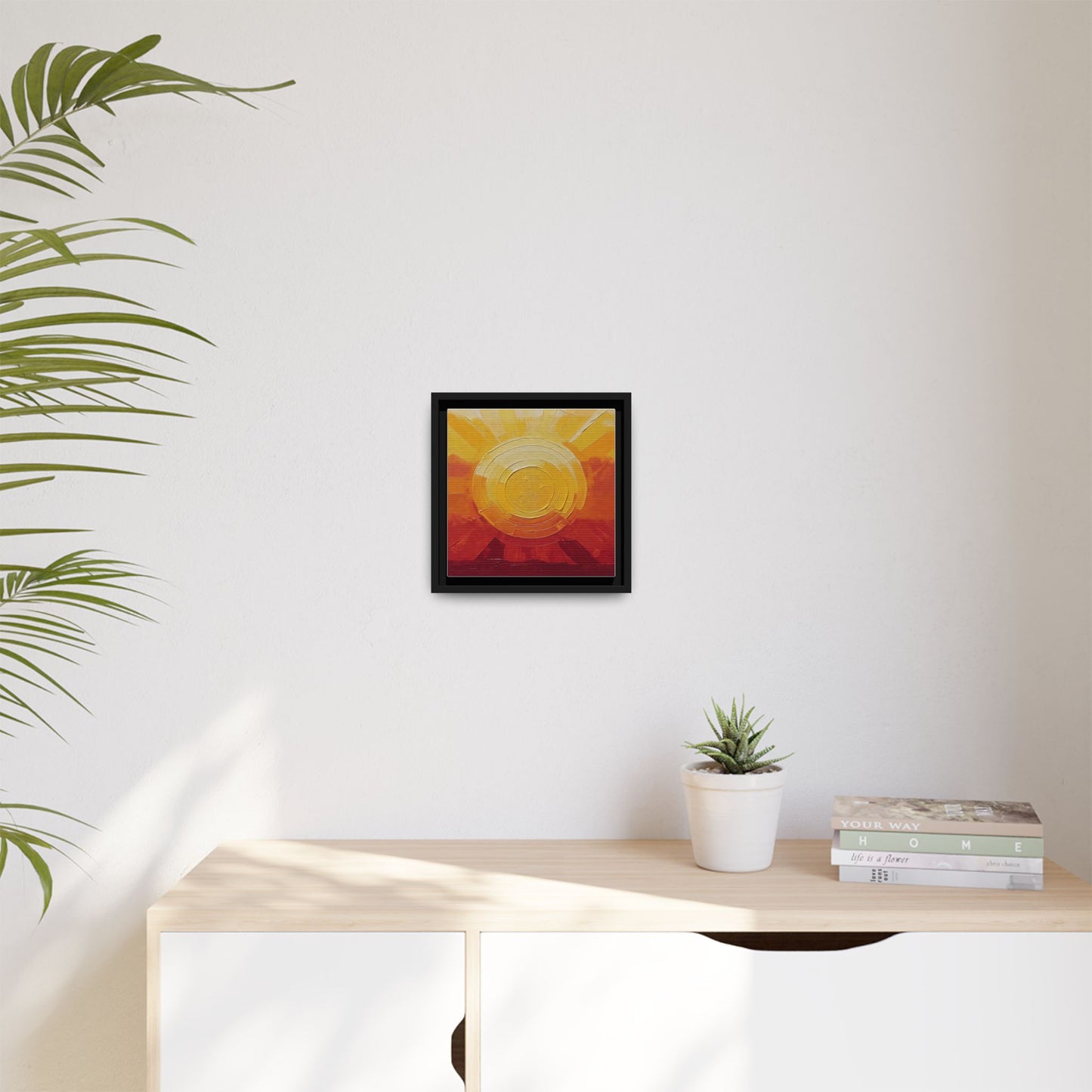 Sunburst Abstract Framed Canvas Art — Matte Multi‑Color Wall Print