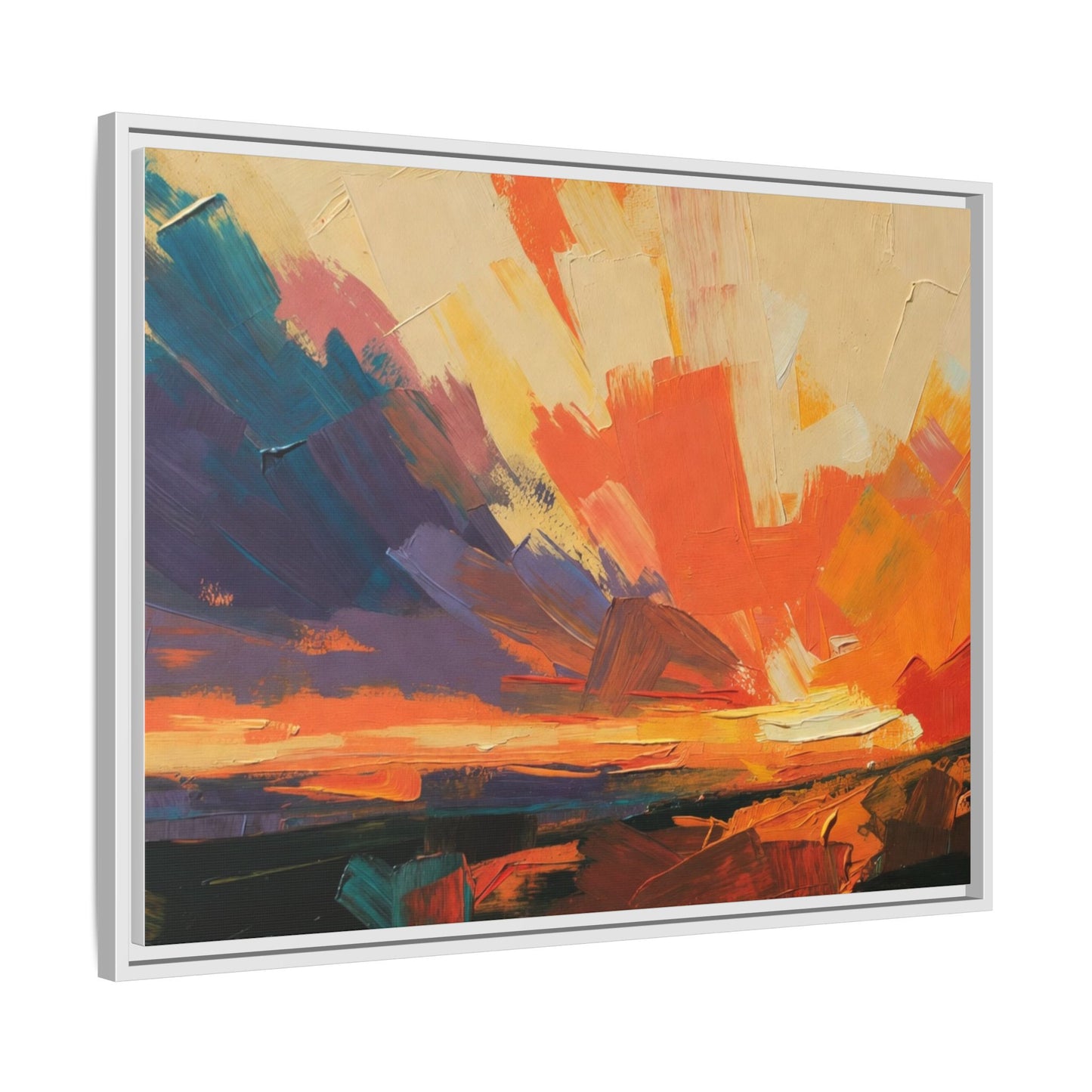 Framed Abstract Sunset Canvas Art – Multicolor Matte Wall Decor