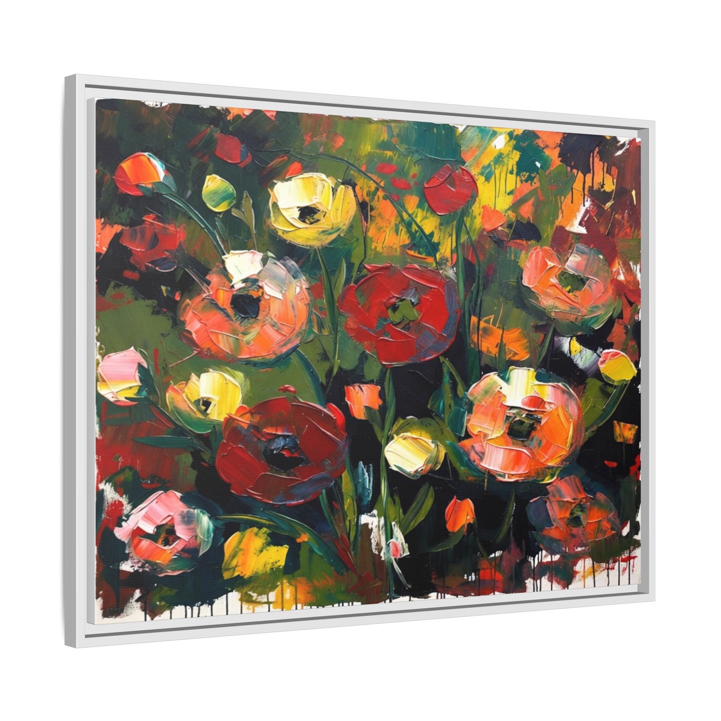 Framed Floral Canvas Print — Vibrant Abstract Poppies Wall Art