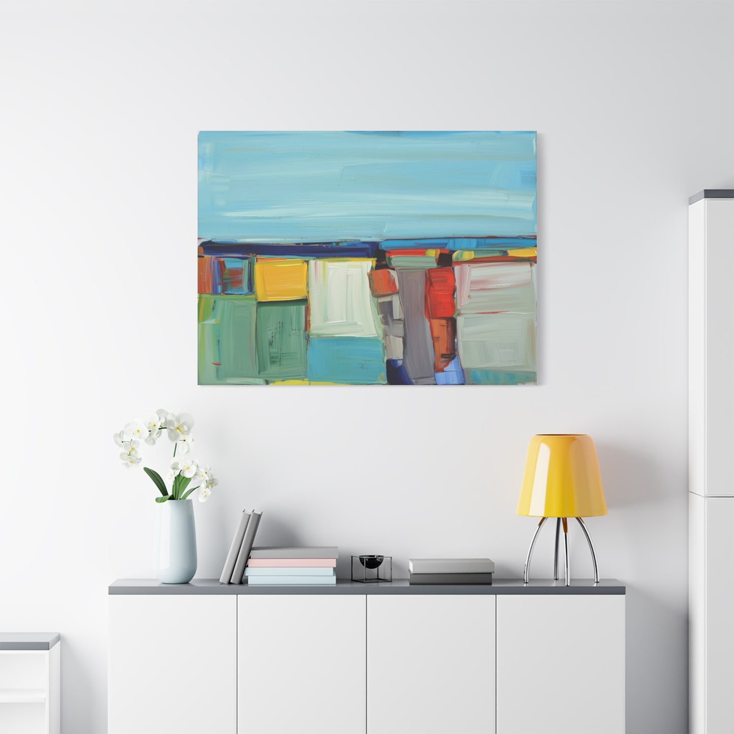 Abstract Coastal Landscape Canvas Print — Colorful Modern Seascape Wall Art