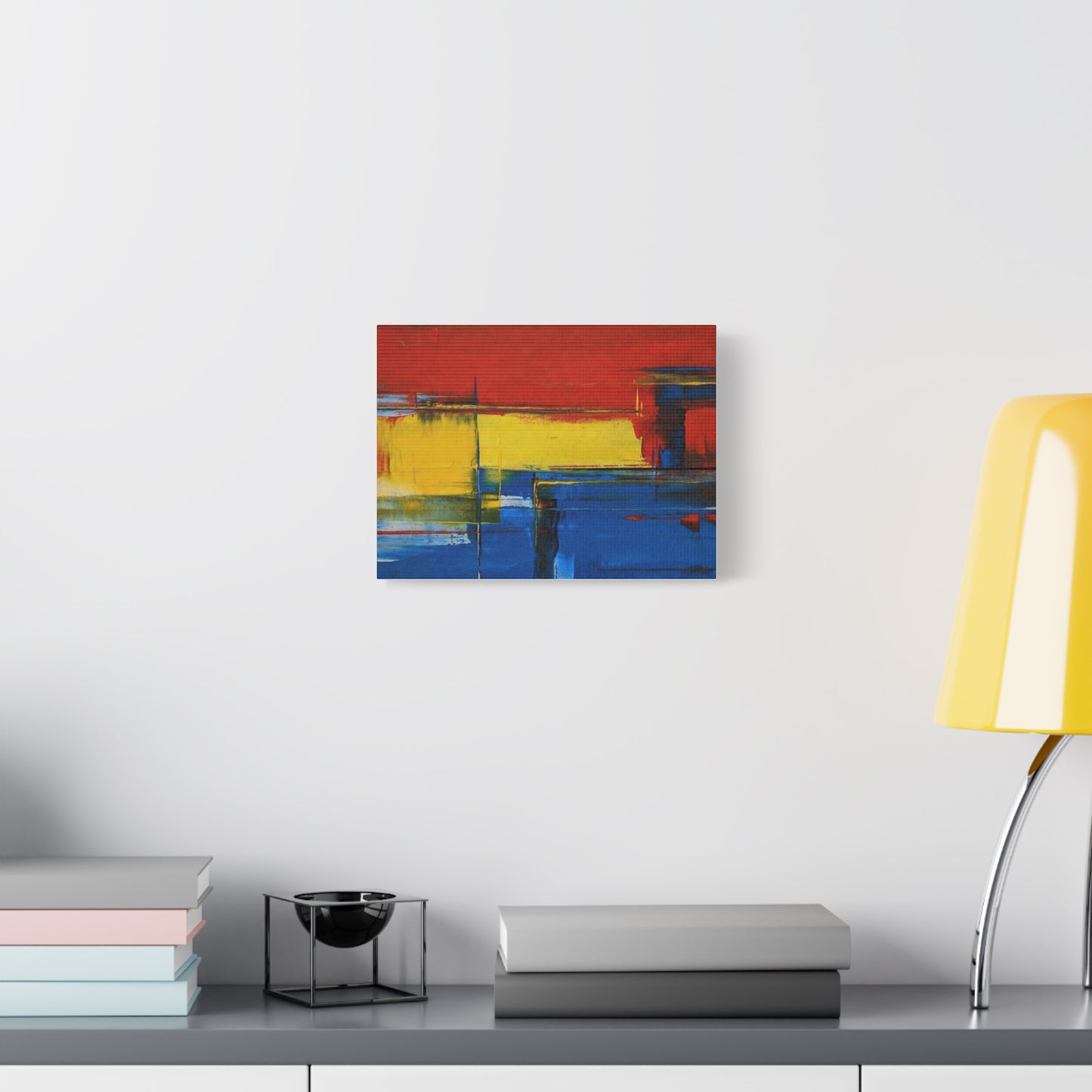 Abstract Color Block Matte Canvas Wall Art — Red, Yellow & Blue Stretched Canvas
