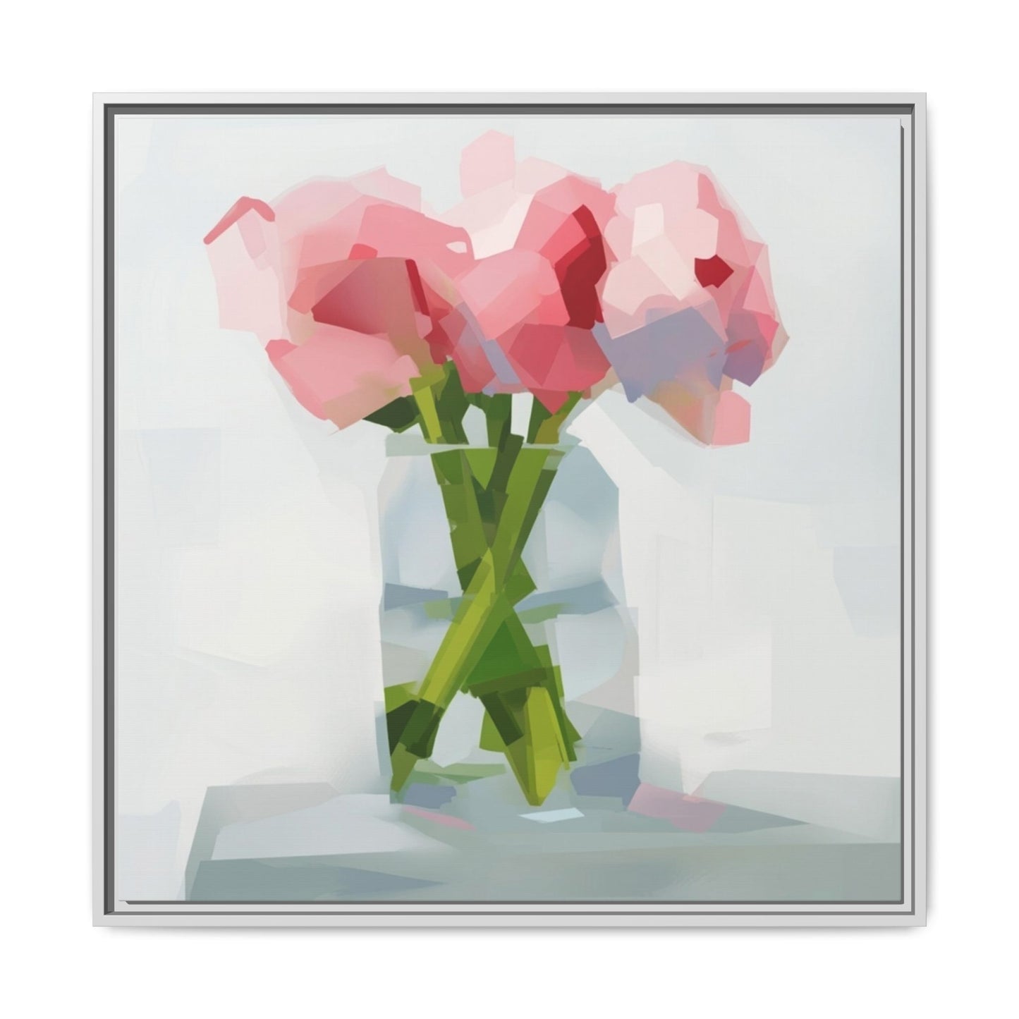Framed Floral Canvas Art — Pink Peonies in Vase (Matte)