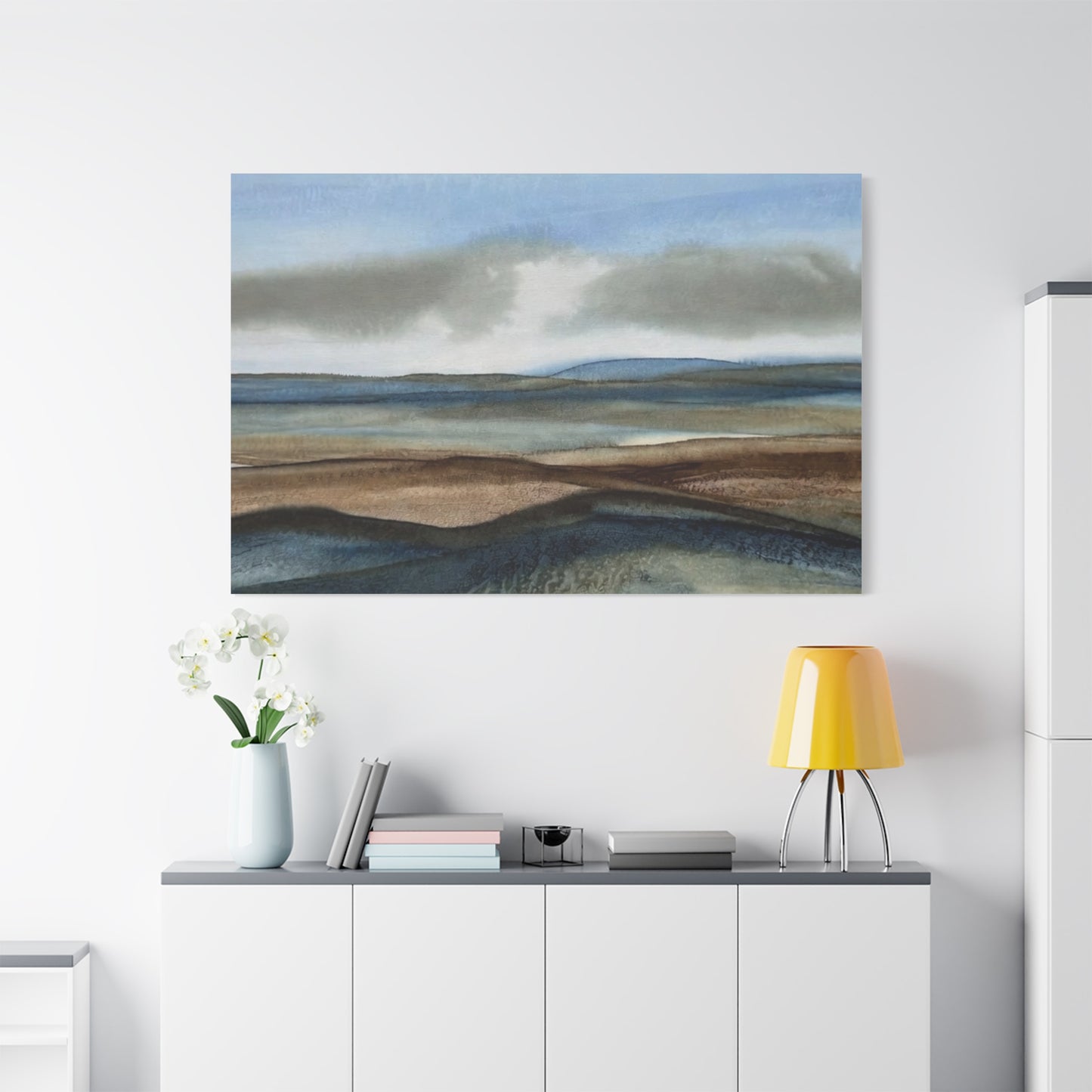 Coastal Mist Matte Canvas Print — Serene Blue-Brown Landscape Wall Art