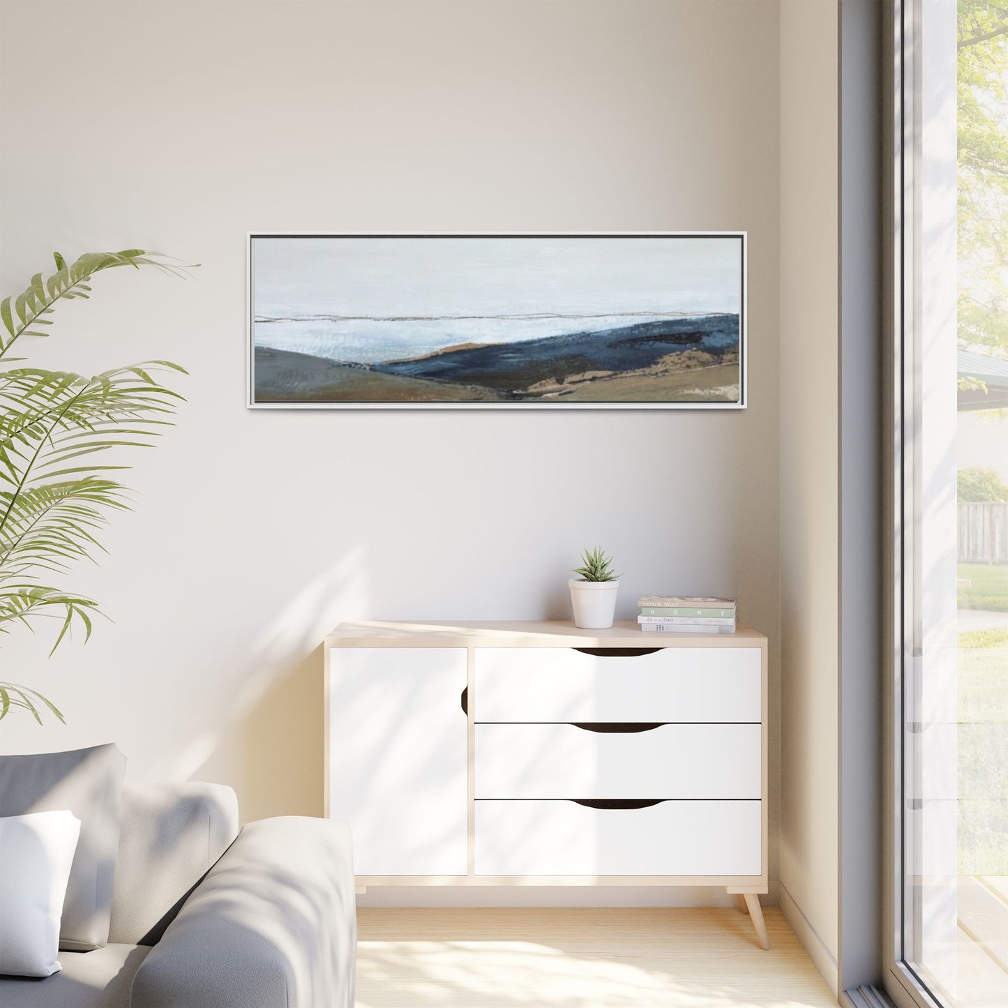 Framed Matte Canvas Wall Art — Serene Coastal Abstract Landscape