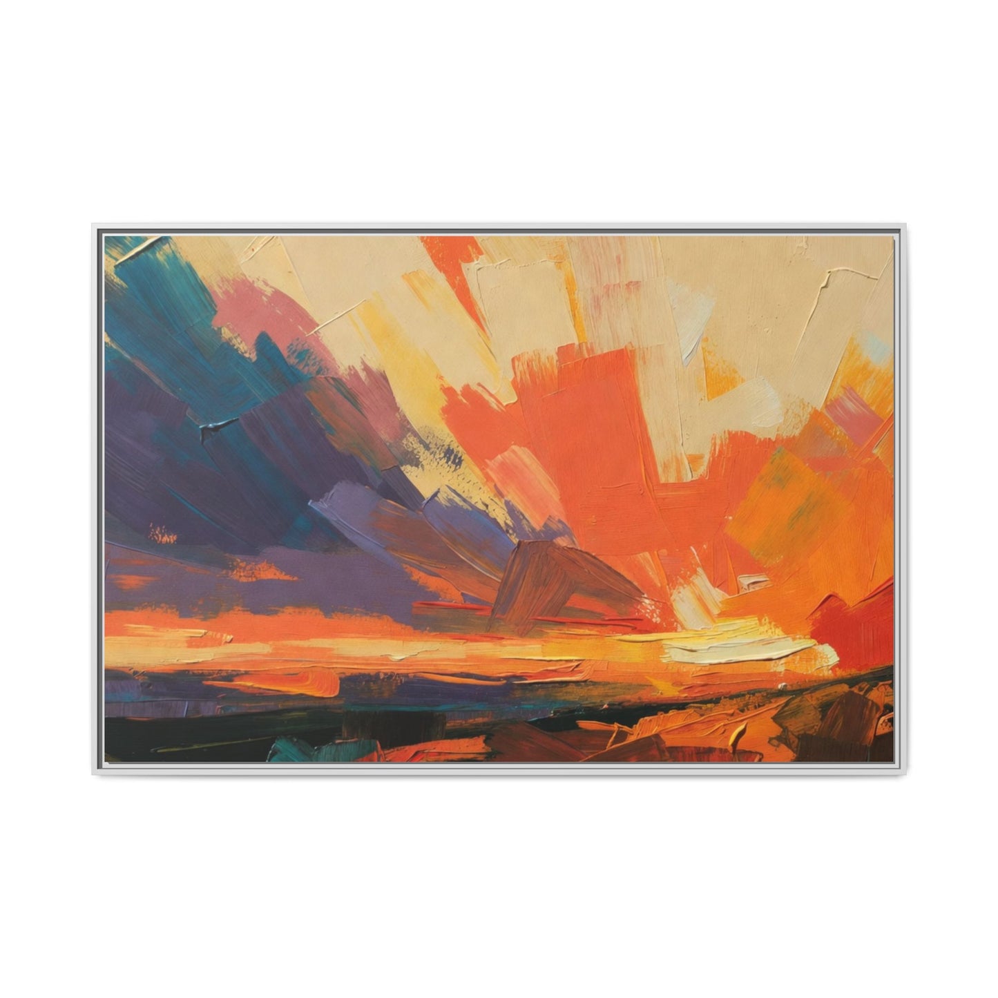 Framed Abstract Sunset Canvas Art – Multicolor Matte Wall Decor