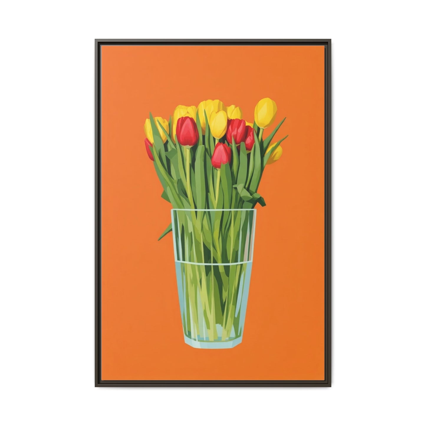 Framed Tulip Canvas Print — Colorful Tulips in Glass Vase