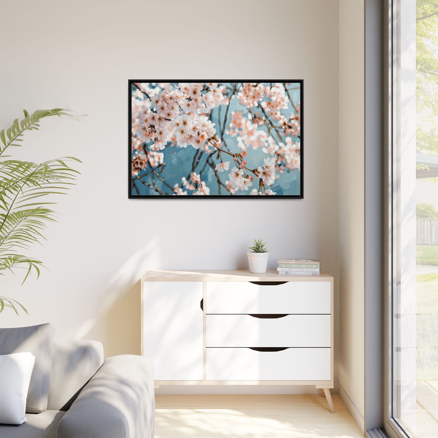 Framed Cherry Blossom Matte Canvas Print — Soft Pink Floral Wall Art