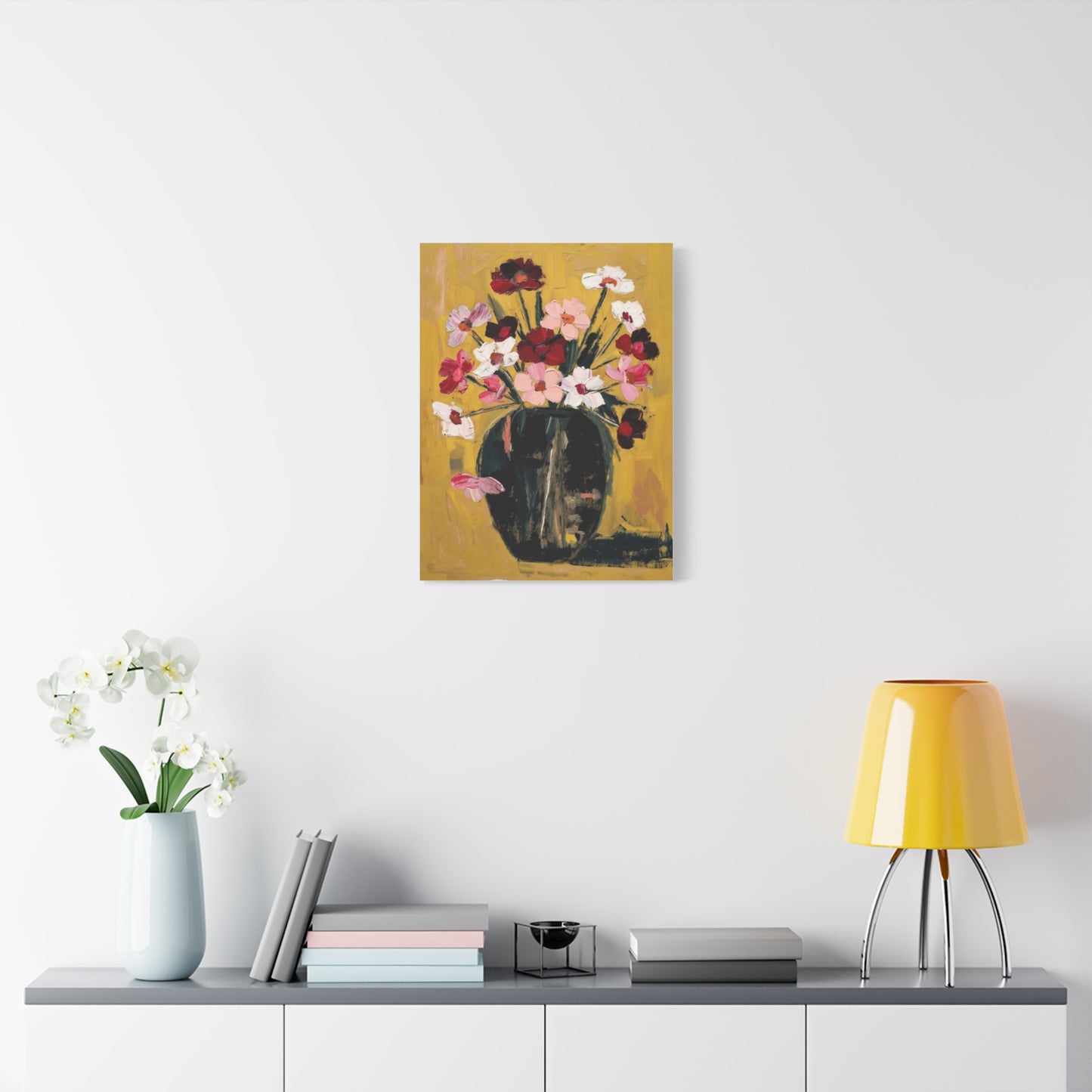 Floral Still Life Canvas Print  Pink & Red Wildflowers in Vase