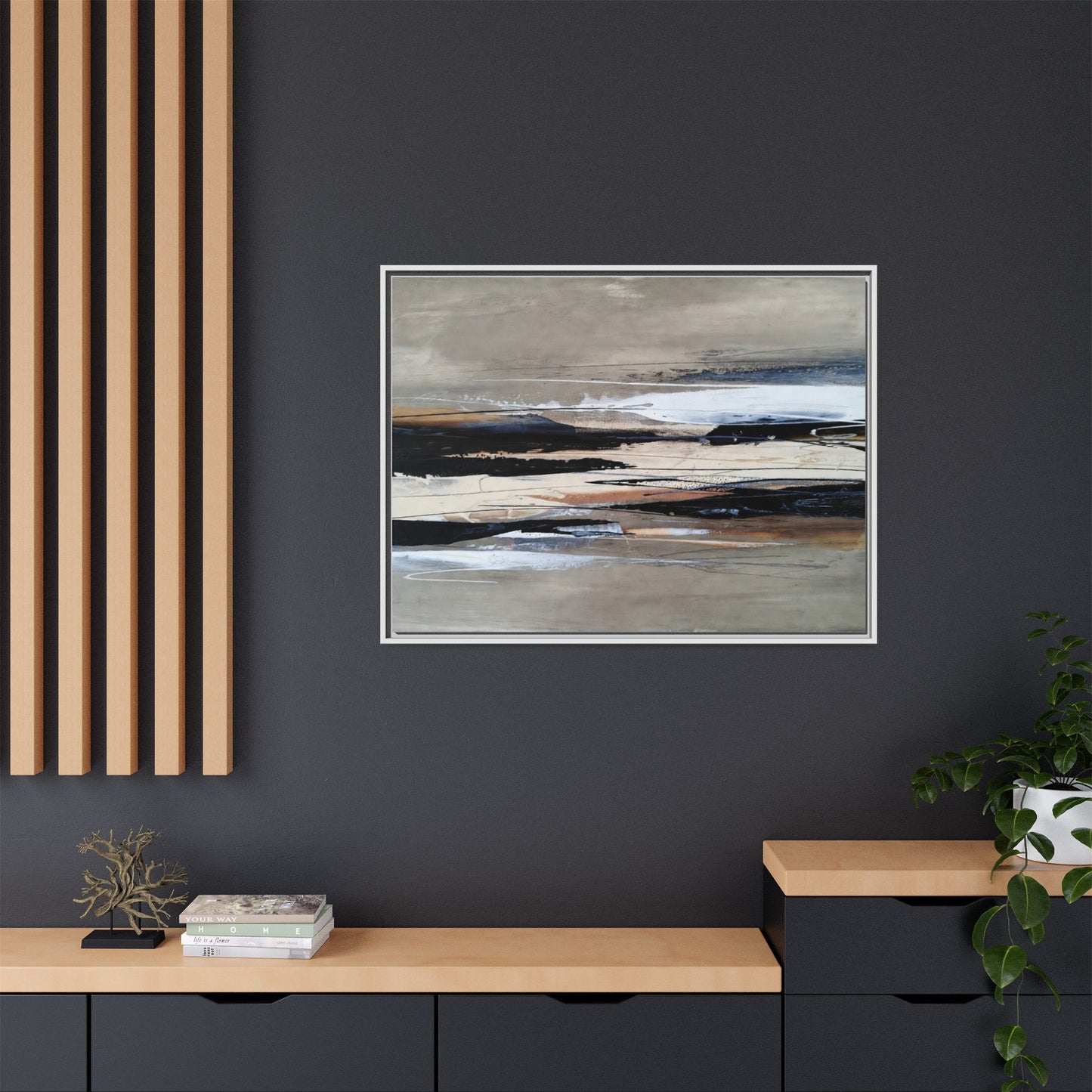 Abstract Seascape Matte Canvas Framed Wall Art — Neutral Coastal Landscape