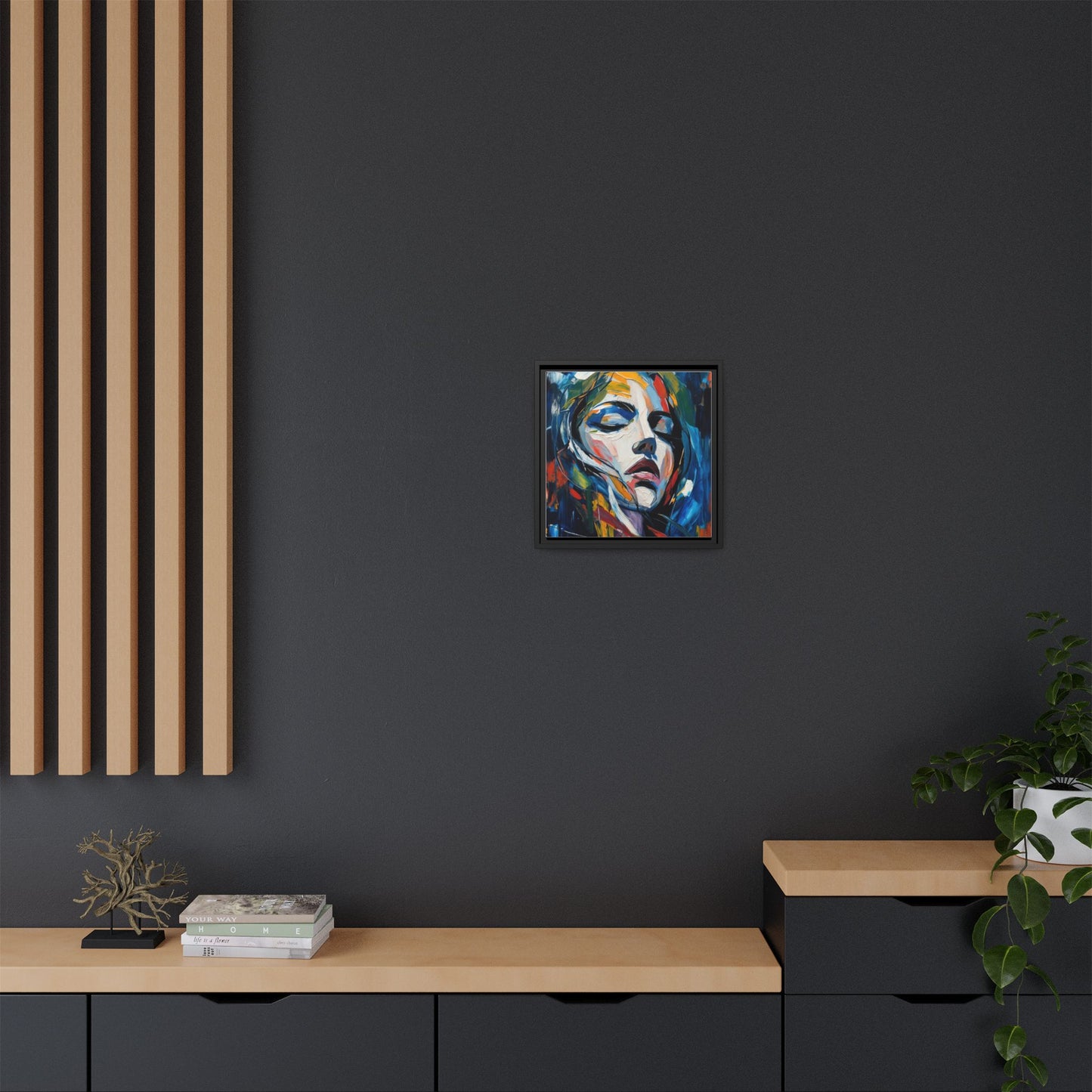 Abstract Colorful Woman Portrait — Framed Matte Canvas Wall Art