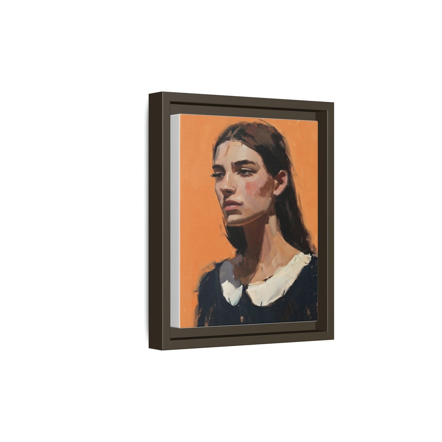 Framed Matte Canvas Portrait Art — Modern Figurative Painting on Orange