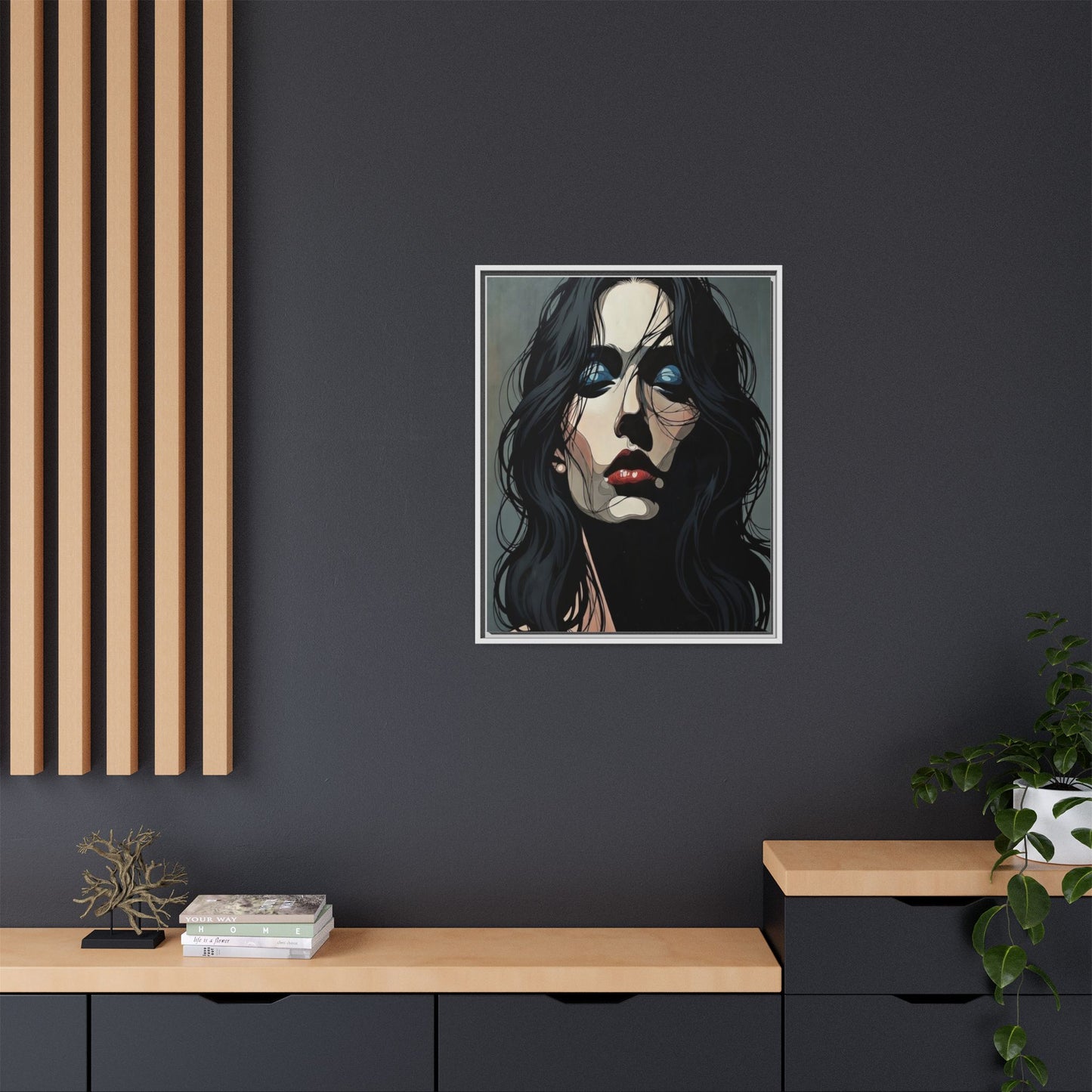 Framed Matte Canvas: Moody Portrait of Woman – Modern Gothic Wall Art